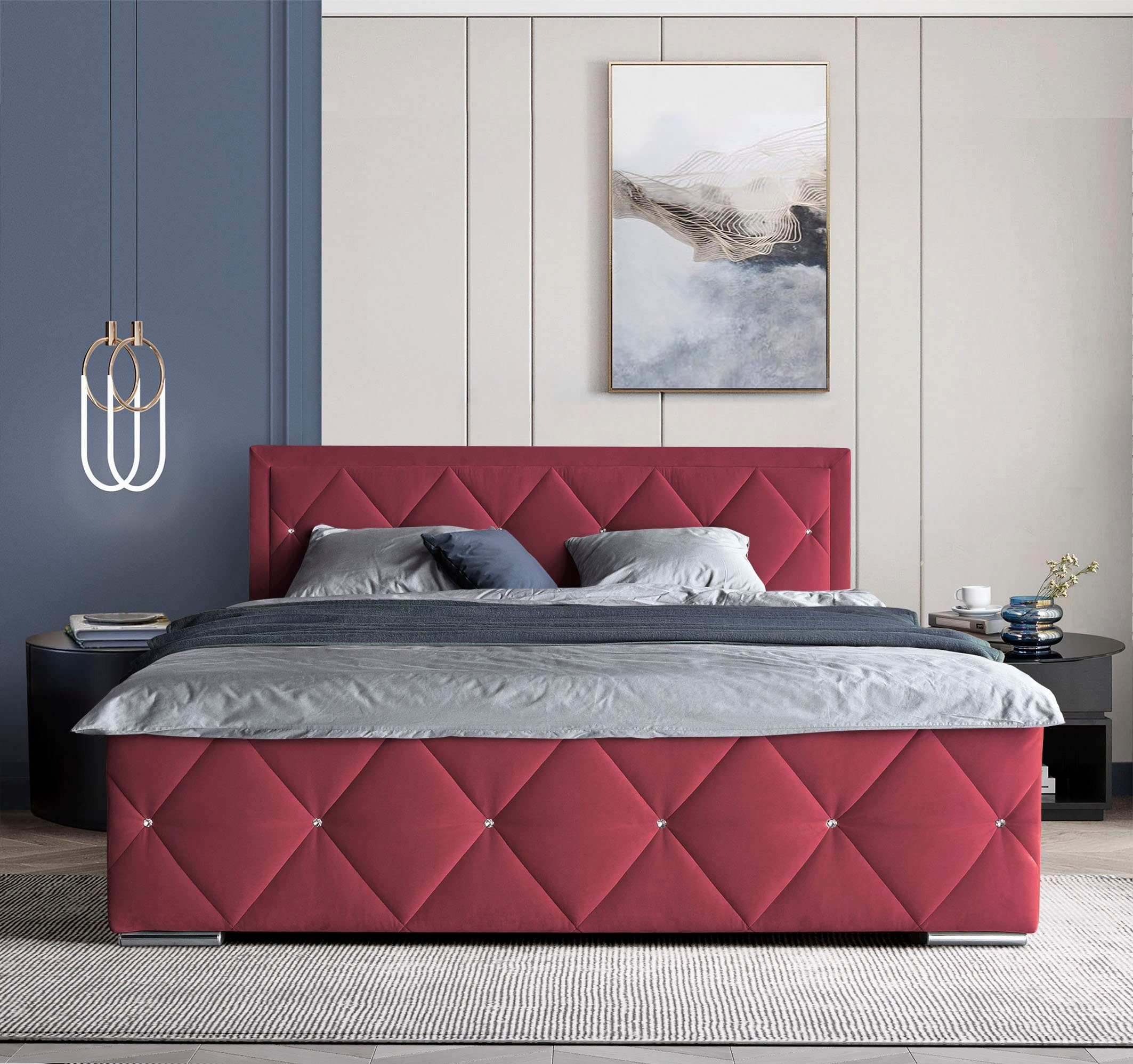 Leonique Boxspring Alfie, bestseller! Inclusief bedlade & topper Optioneel met knoopstiksels of strassstenen, H2, H3 en H4 verkrijgbaar