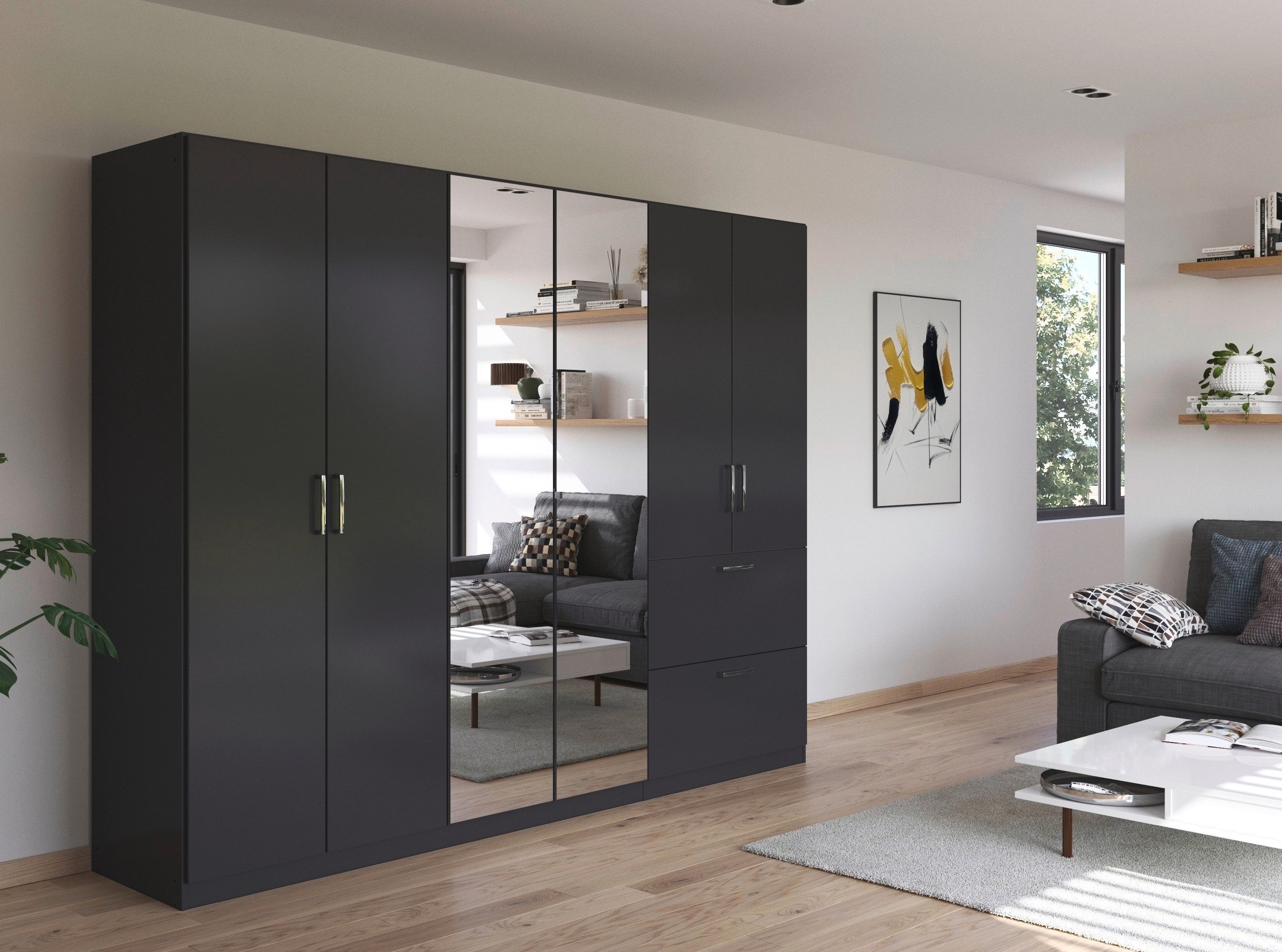 rauch Draaideurkast Kledingkast Kast Garderobe Slaapkamerkast PADUA volledig gemonteerde spiegeldeuren, twee grote lades made in germany