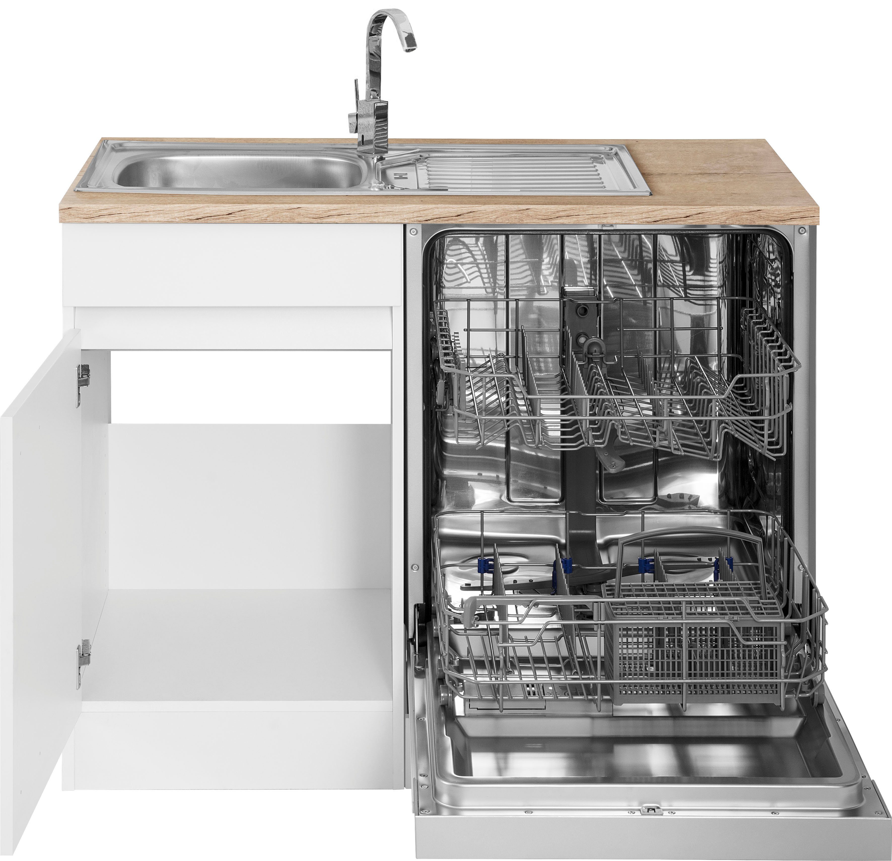 OPTIFIT Hoekkeuken Roth Afmetingen 210x175 cm, naar keuze met elektrische apparaten, push-to-open-functie