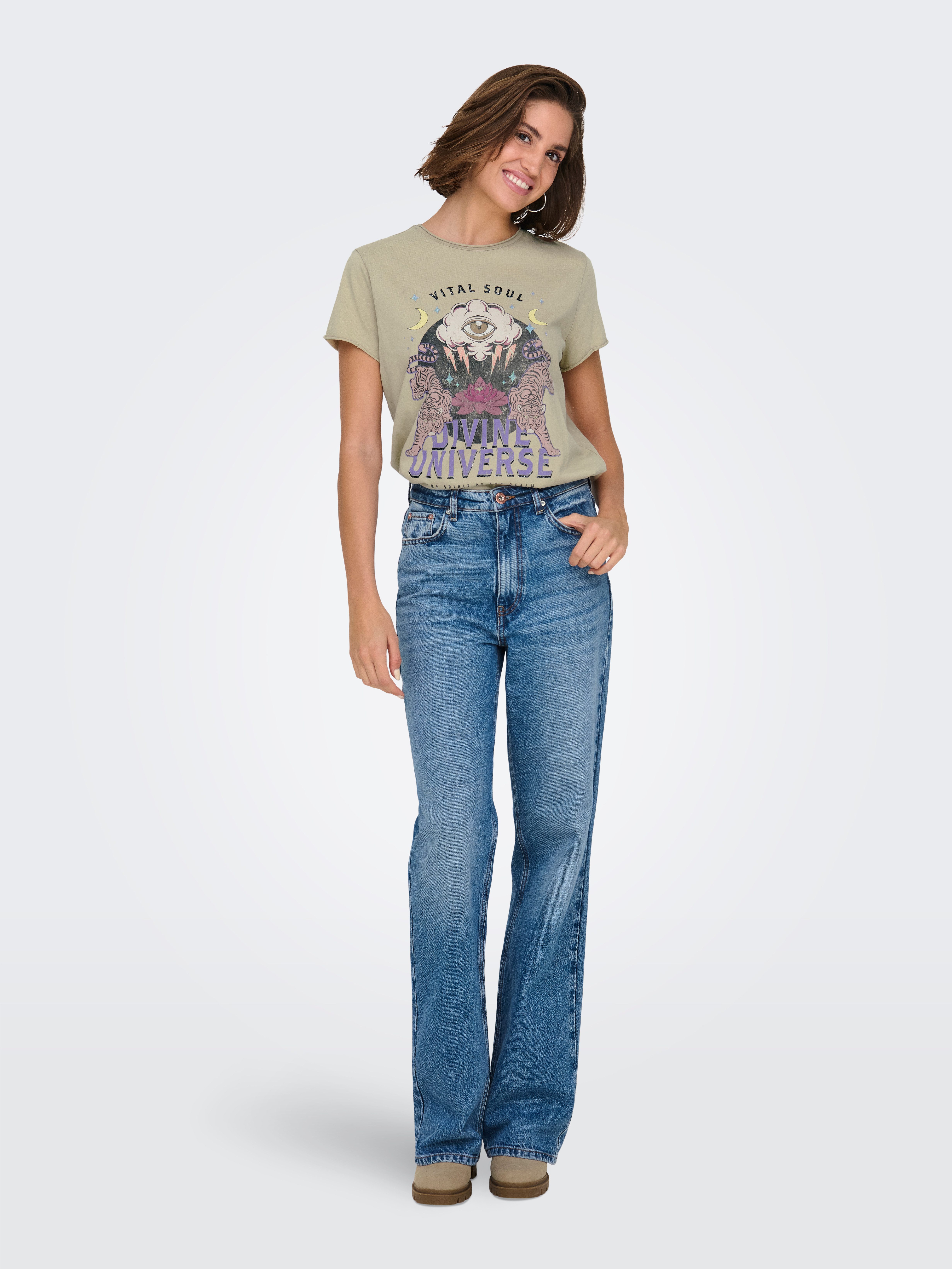 Only Shirt met korte mouwen ONLLUCY LIFE S/S EYE TOP BOX JRS