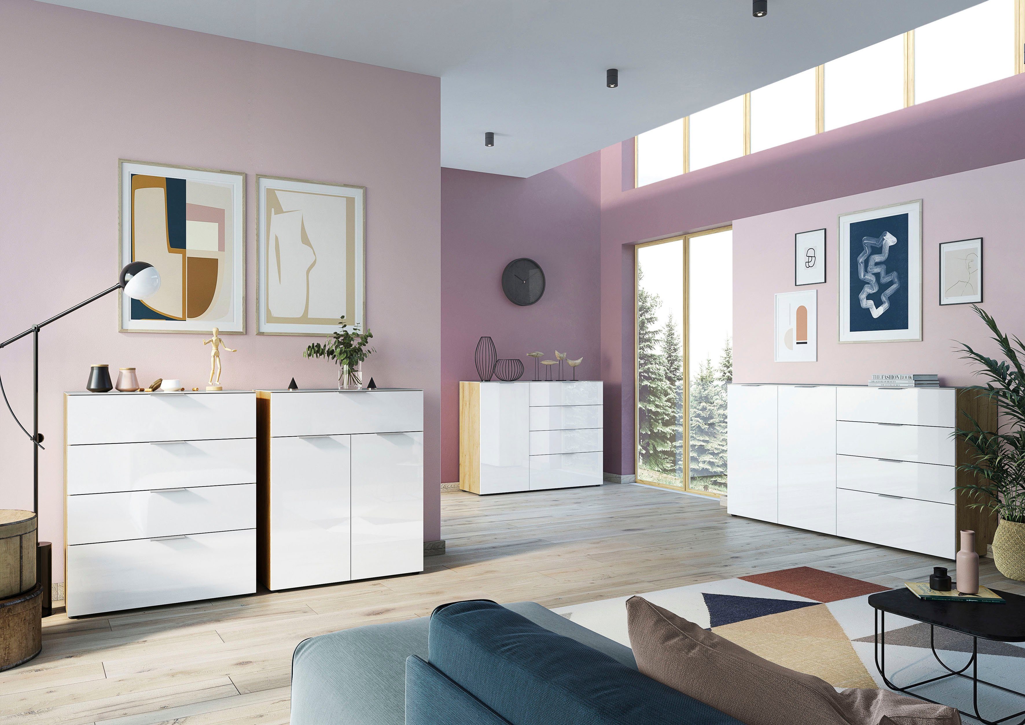 GERMANIA Dressoir OAKLAND in 2 breedten, fronten en bovenblad met glas-inlay