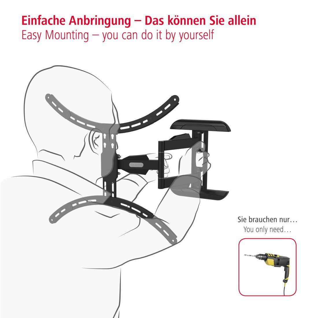 Hama Tv-wandhouder Beugel, draaibaar, kantelbaar, uitschuifbaar van 94 - 191 cm (37" - 75")