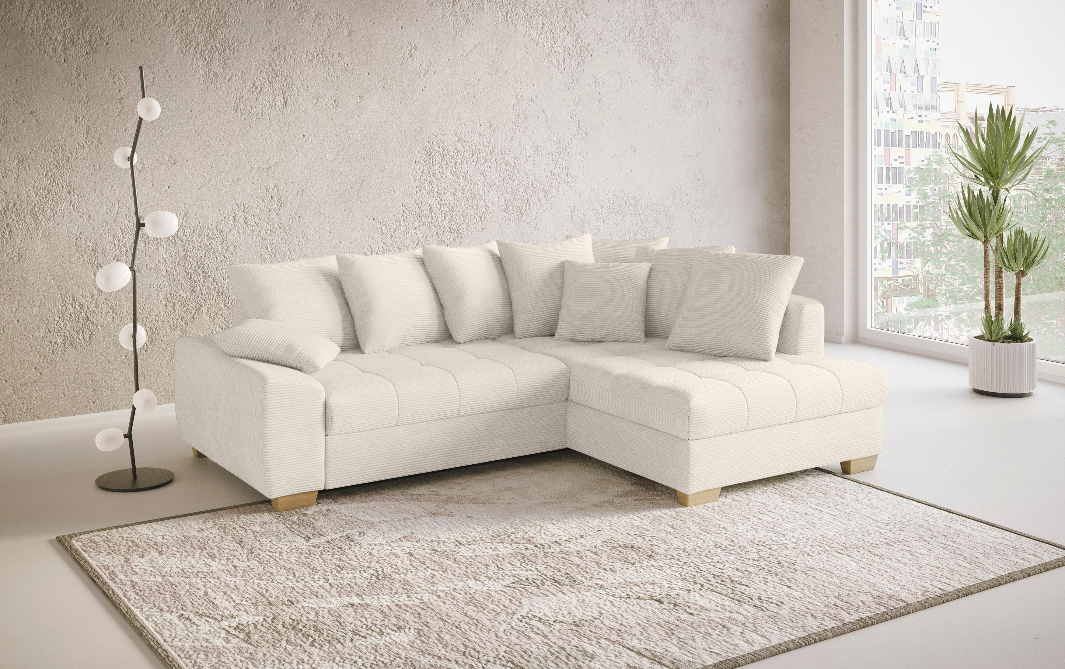 Mr. Couch Hoekbank Nikita II, L-vorm, tot 140kg per zitplaats belastbaar met koudschuim bekleding, optioneel met bed en bedlade