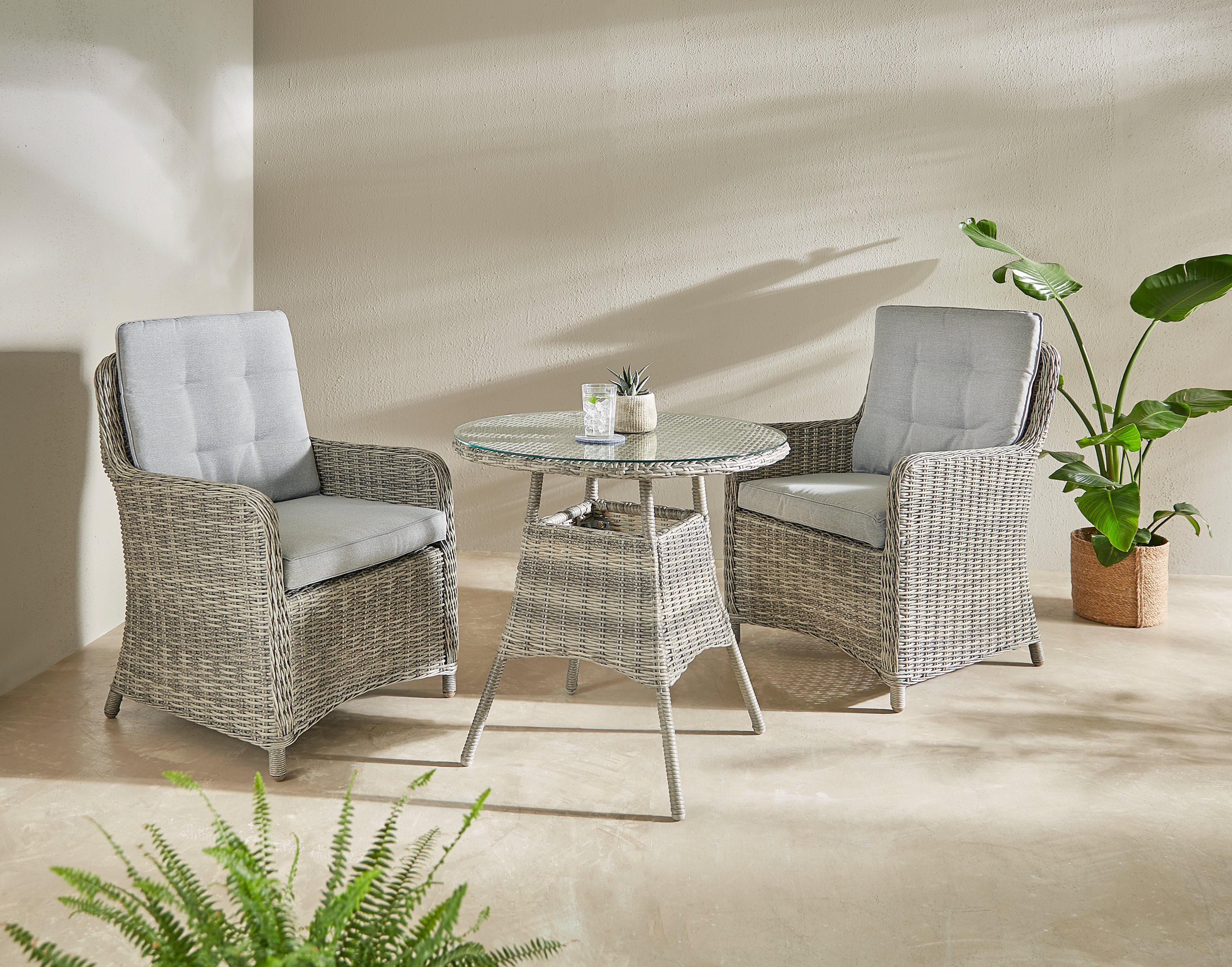 KONIFERA Tuin-eethoek Venetië Lichtgrijs, tafelblad van 5 mm dik veiligheidsglas (set, 3-delig) tuinsets