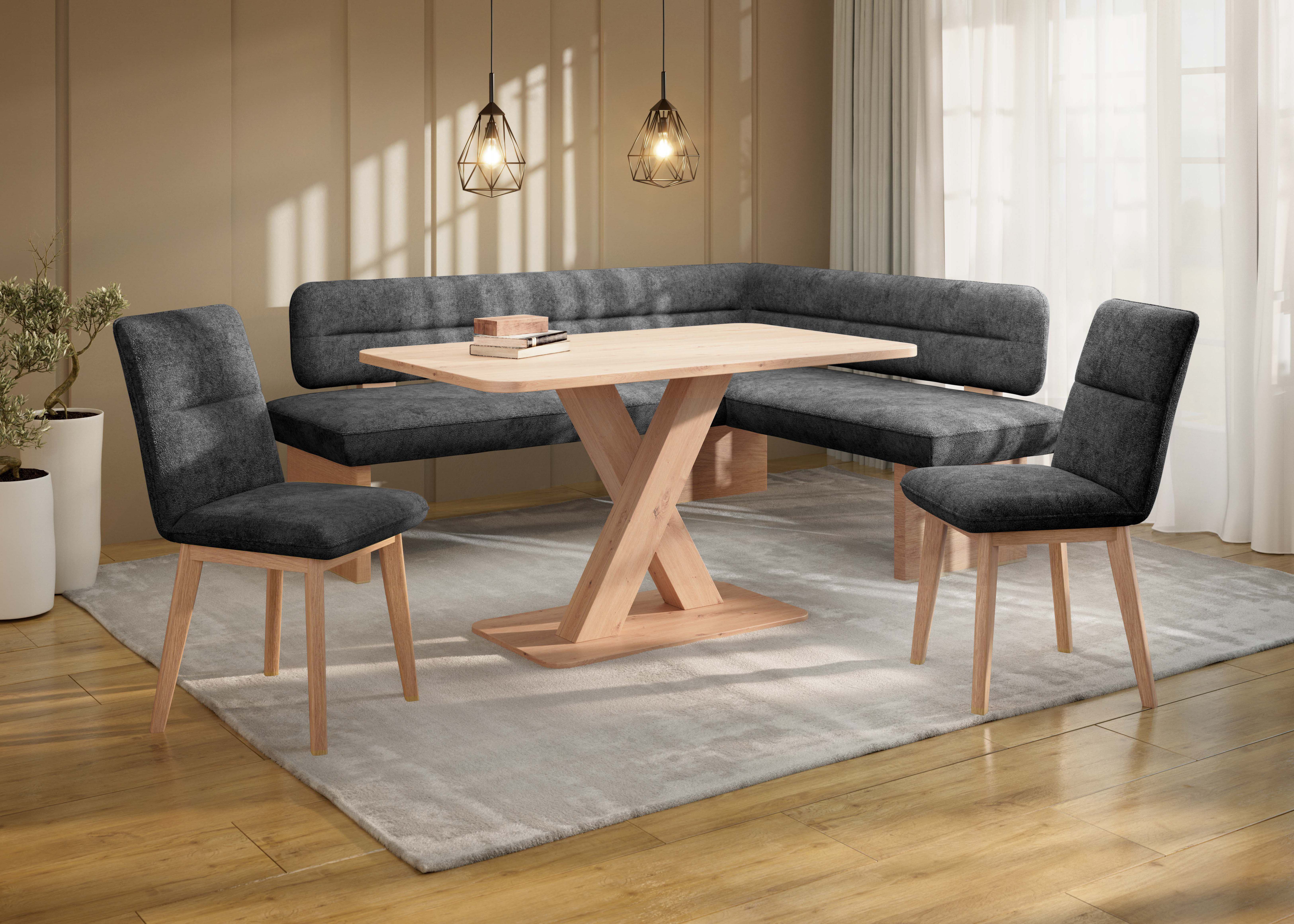 Home affaire Eethoek Louise + Miles eetkamerset, zitgroep, hoekbank, keukenbank Eetkamer zitgroep stoelen tafel en bank comfortabel gepolsterd (4-delig)