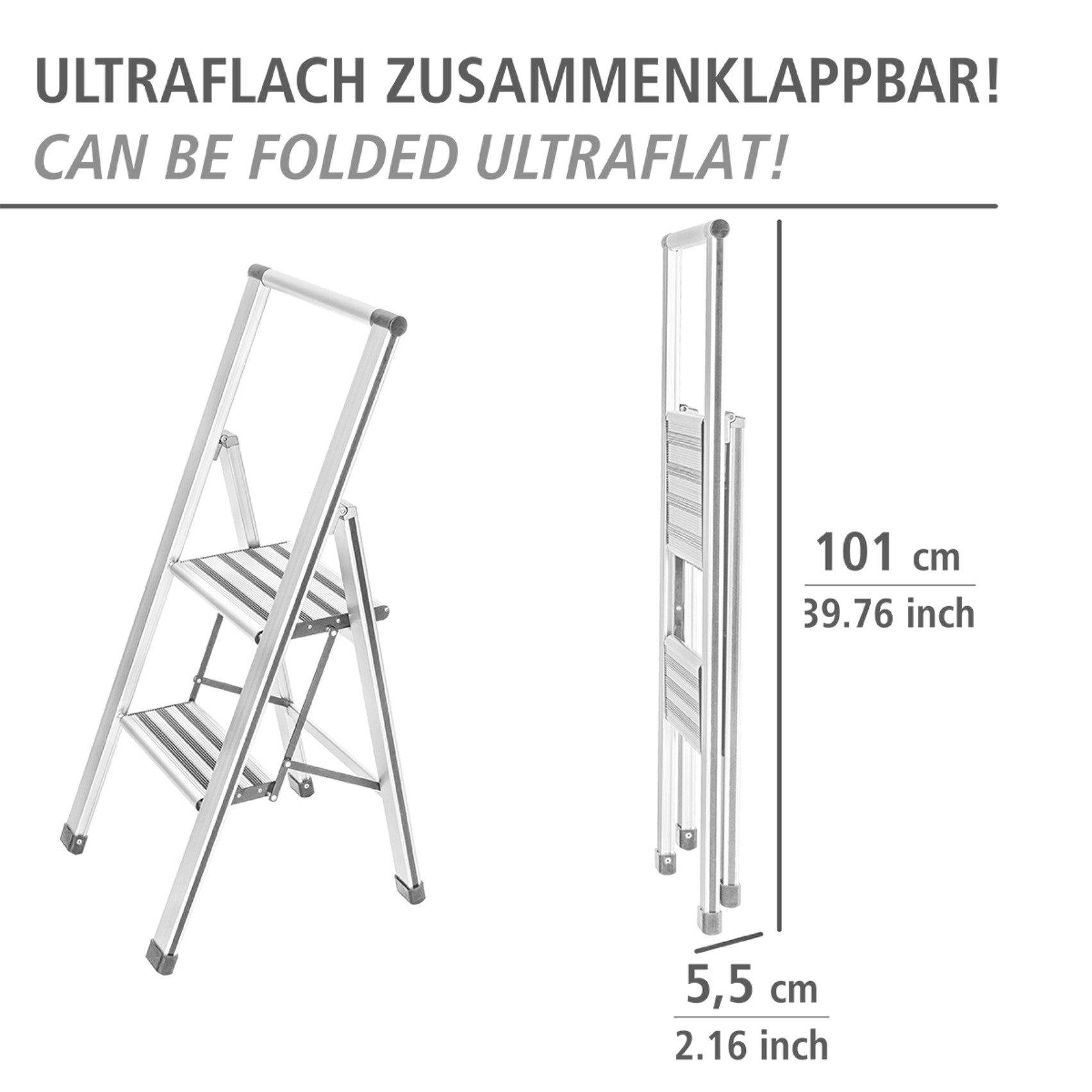 WENKO Huishoudtrapje Model Alu-Design Aluminium-design, XXL-treden, plat inklapbaar