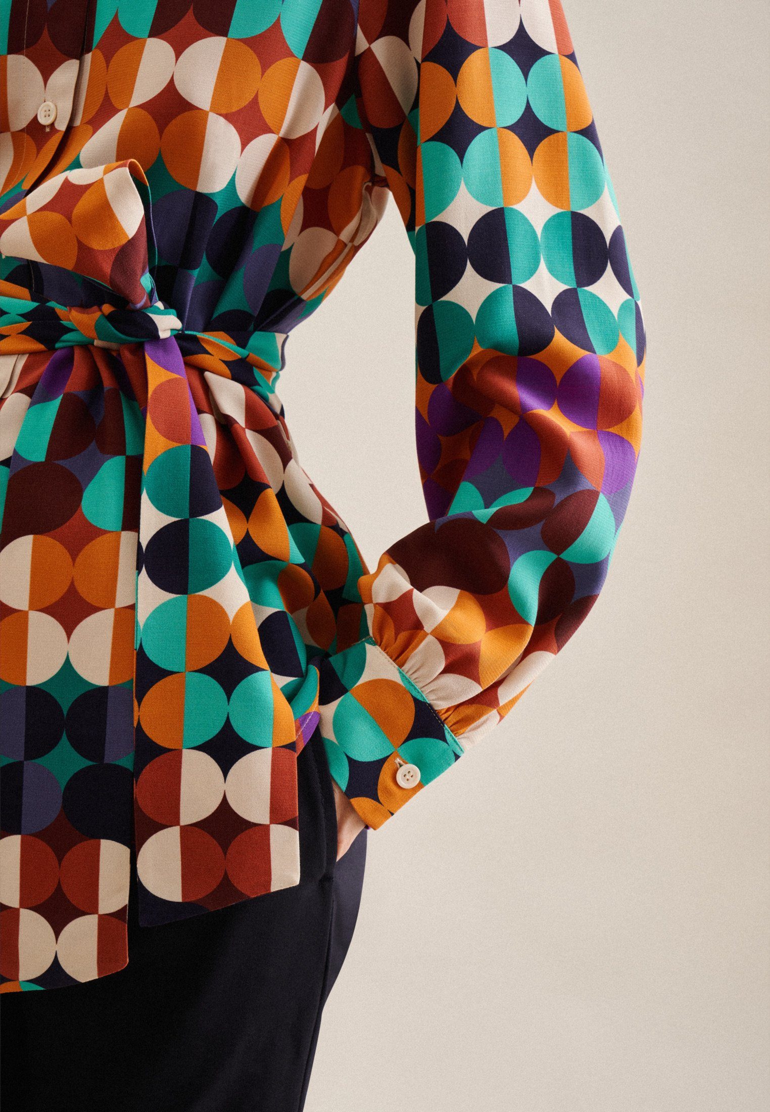 seidensticker Overhemdblouse Zwarte roos Lange mouwen kraag geometrische motieven
