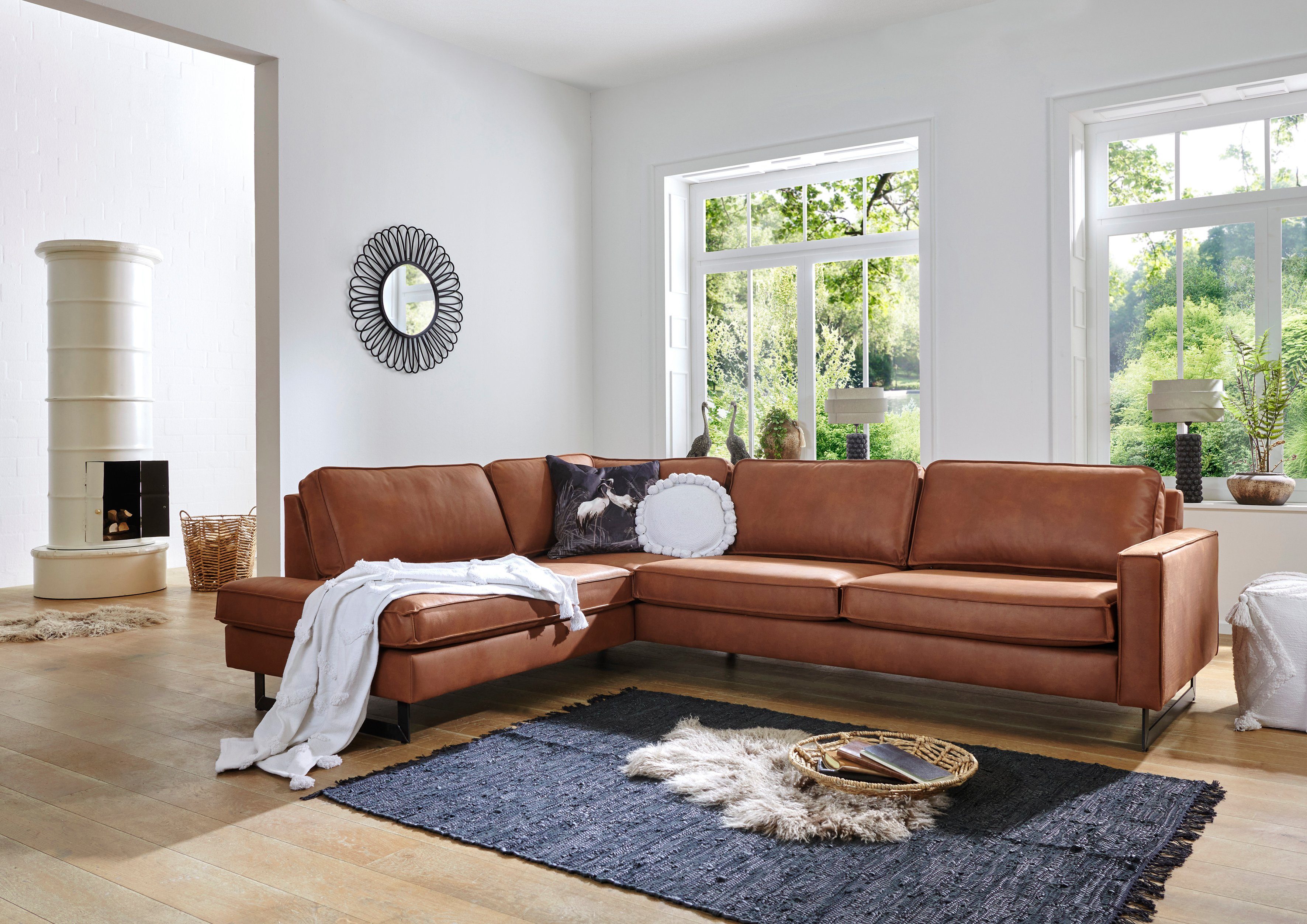 Places of Style Hoekbank Pinto, 290 cm, cord, chenille, leerlook, ottomane links/rechts