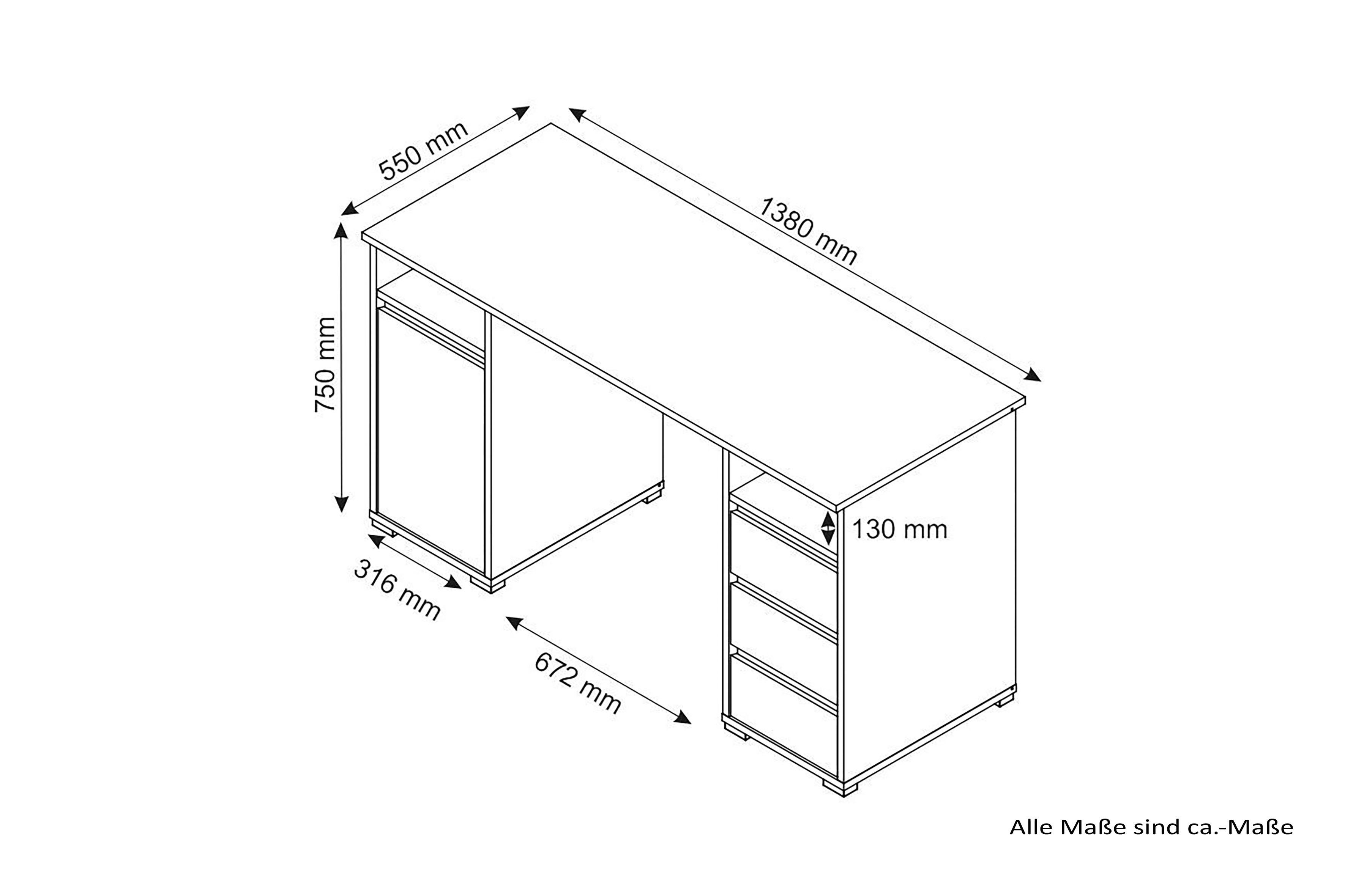 byLIVING Bureau Lobo Breedte 138 cm, computertafel met lades, in modern design