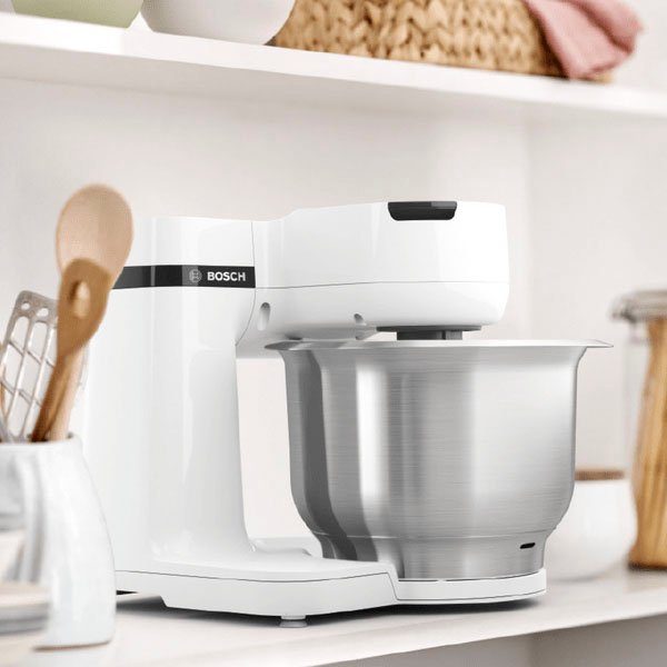 BOSCH Keukenmachine Serie 2 MUMS2EW00, edelstalen kom, wit Planetenmixers, kneedhaken/schaar-/klop-/mixbesen van roestvrij staal, 4 standen