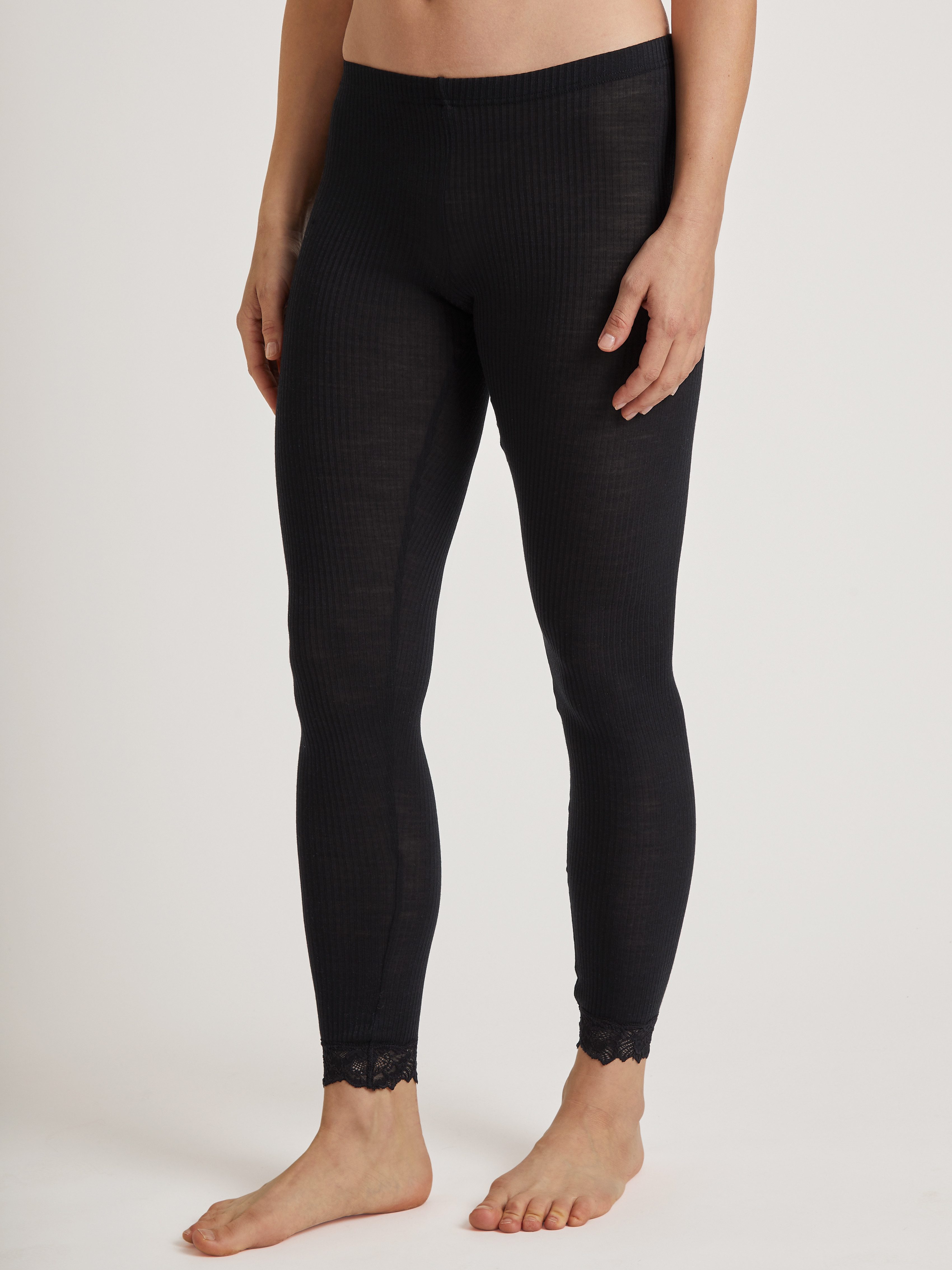 CALIDA Legging Silky Wool Joy met kanten zoom dames broeken maat S (40/42) zwart
