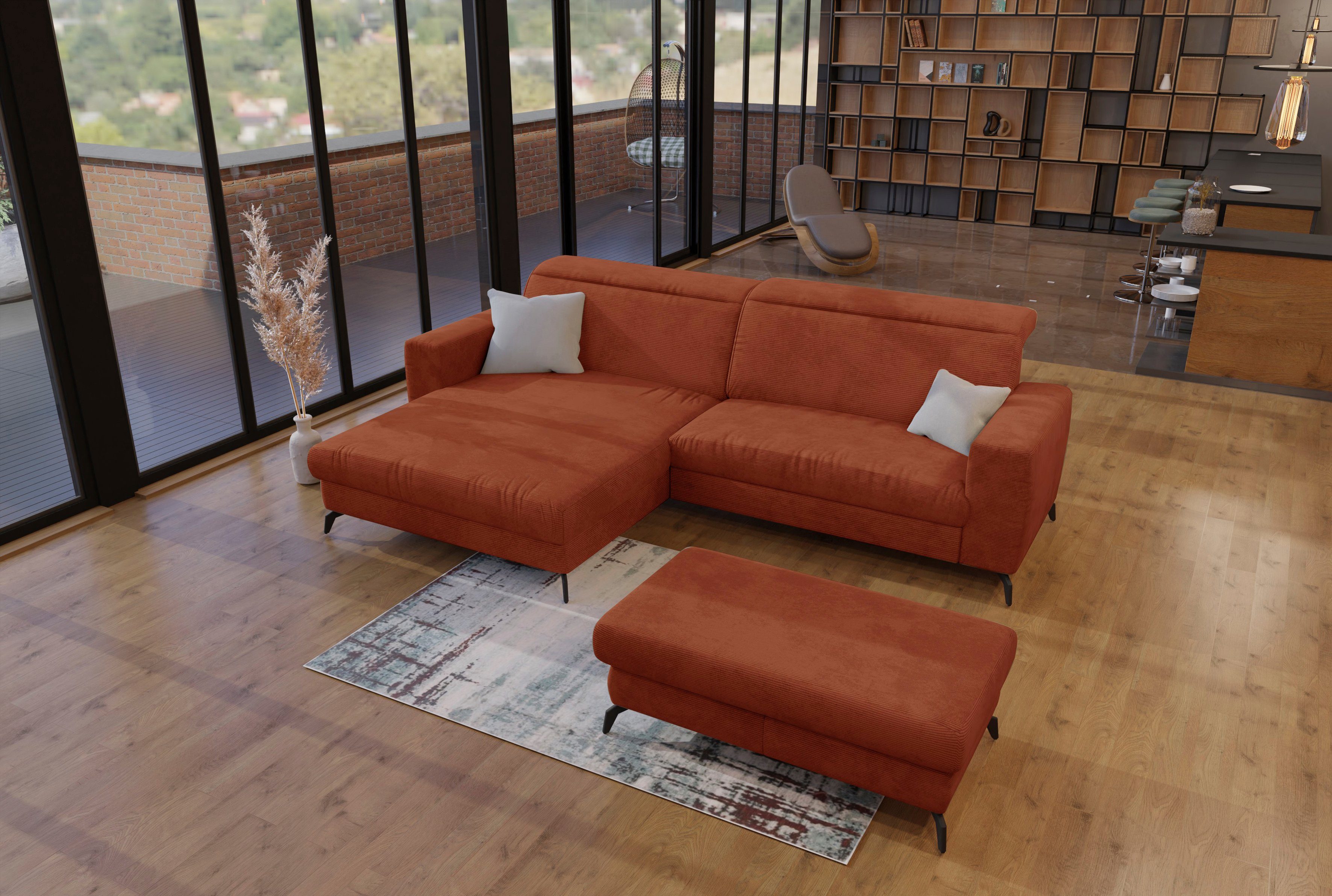 sit&more Hoekbank Bolero L-vorm rood, hoekbanken, Met bed-met bedkist-met verstelbare hoofdsteun, mit Bett-mit Bettkasten-mit Kopfteilverstellung
