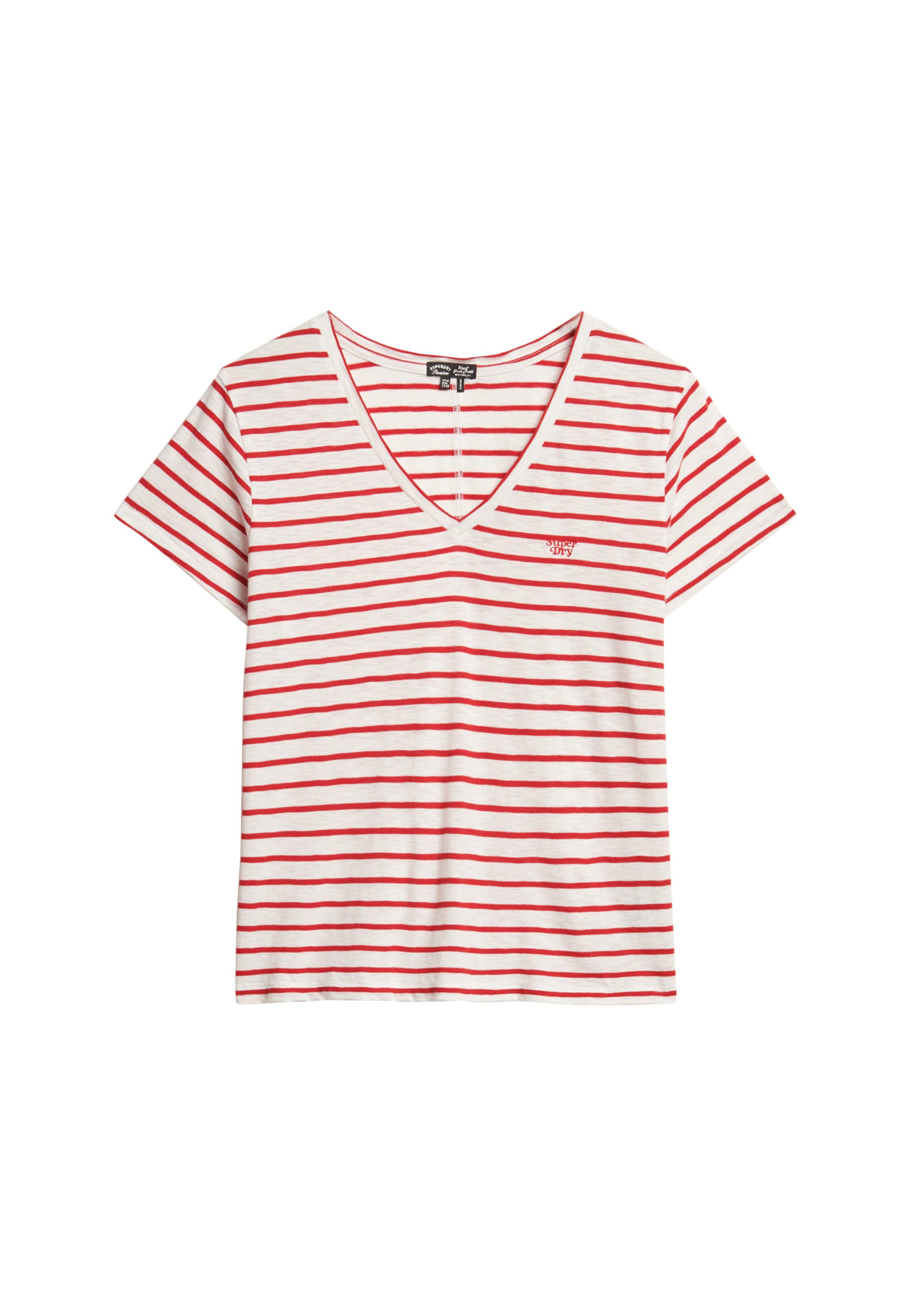Superdry Shirt met V-hals STUDIOS SLUB EMB VEE TEE gestructureerd t-shirt met v-hals en borduursel