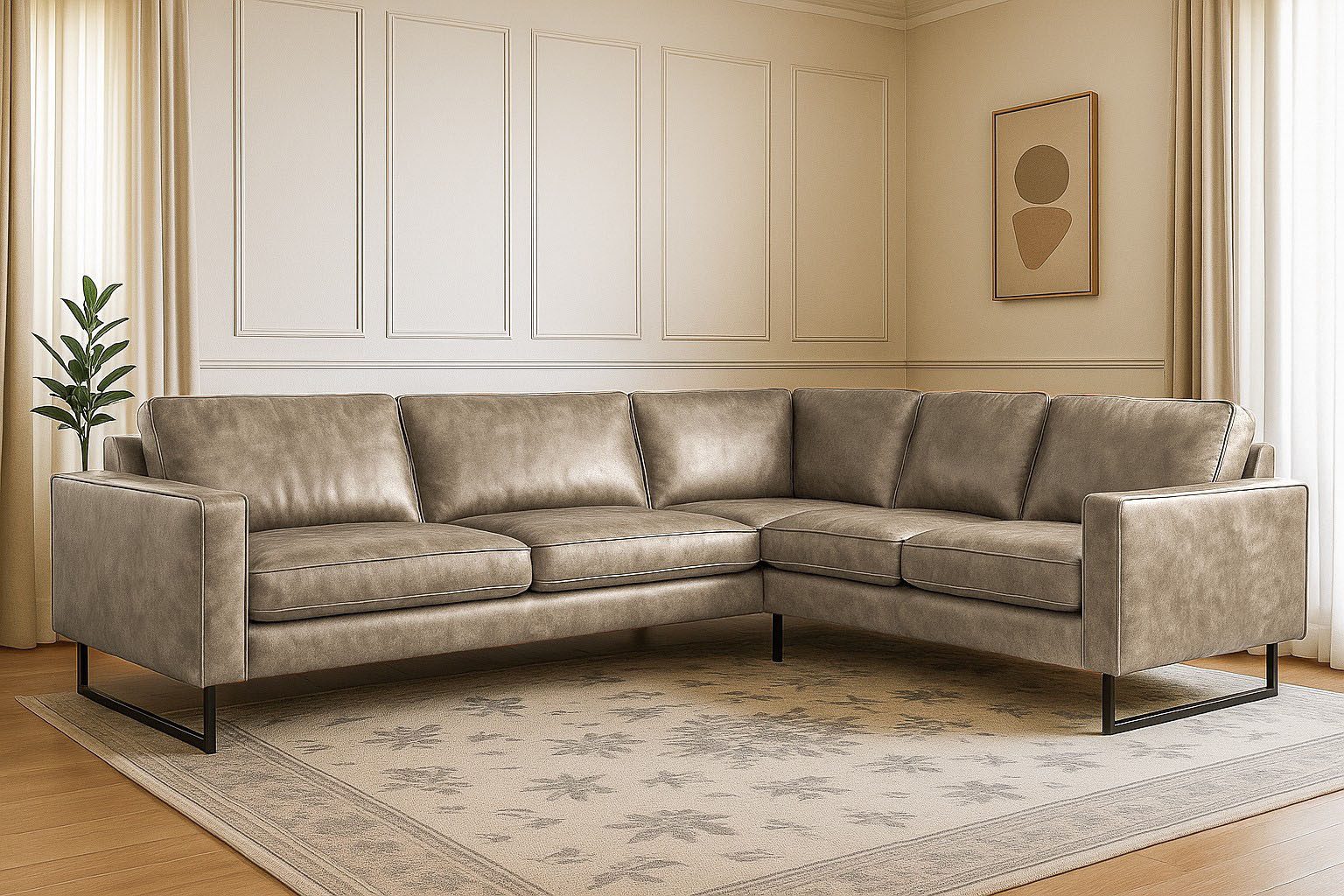 Places of Style Hoekbank Pinto, XXL, 250/290 cm, lange arm, ottomane Cord, chenille, leerlook, met bies, metalen voeten, golfondersteuning