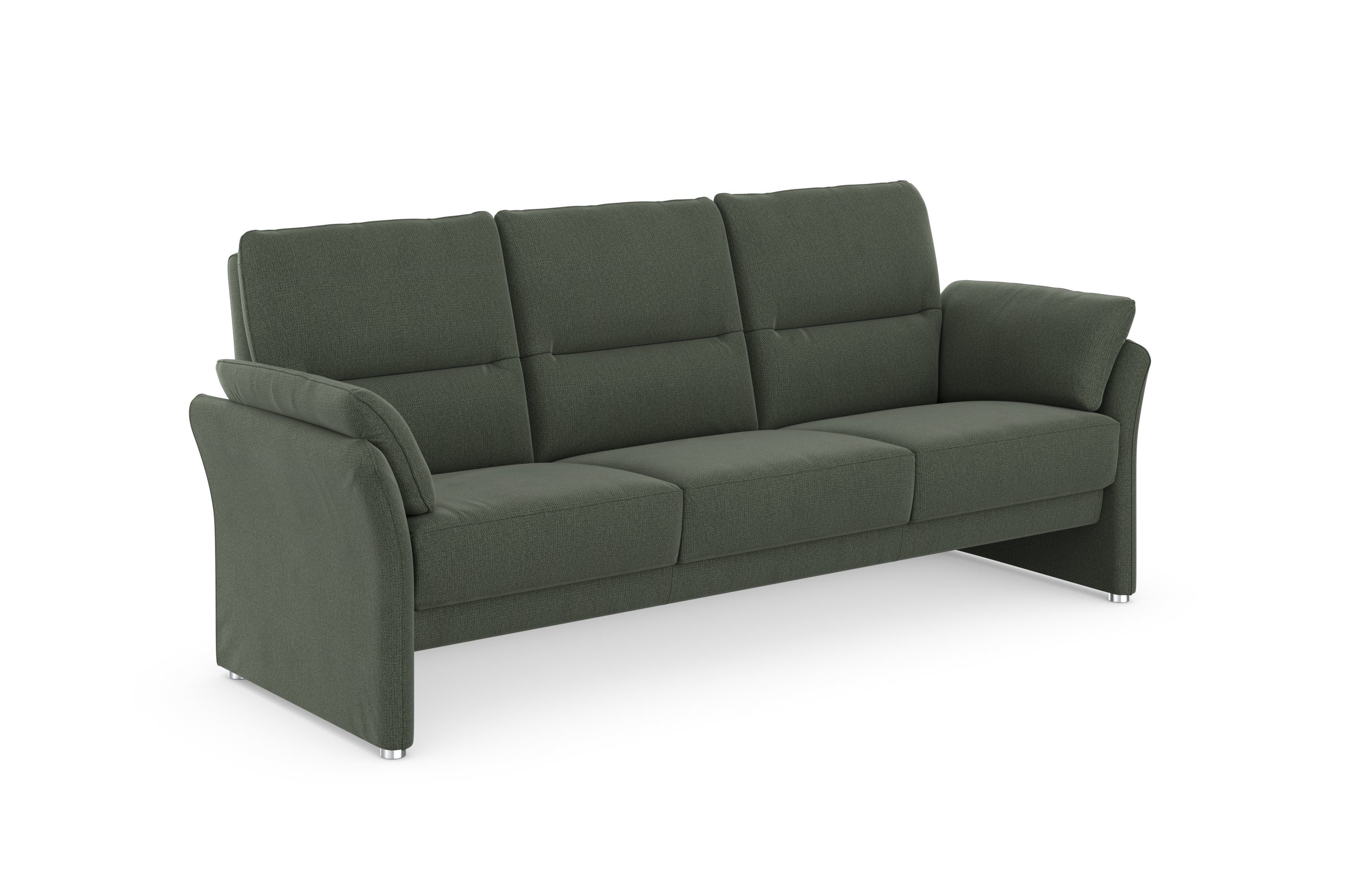 DOMO collection 3-zitsbank Pina, smalle armleuningen, met bonellvering, compact & elegant Hoge zitcomfort, luxe microvezel leerlook, grijs, breedte 219 cm