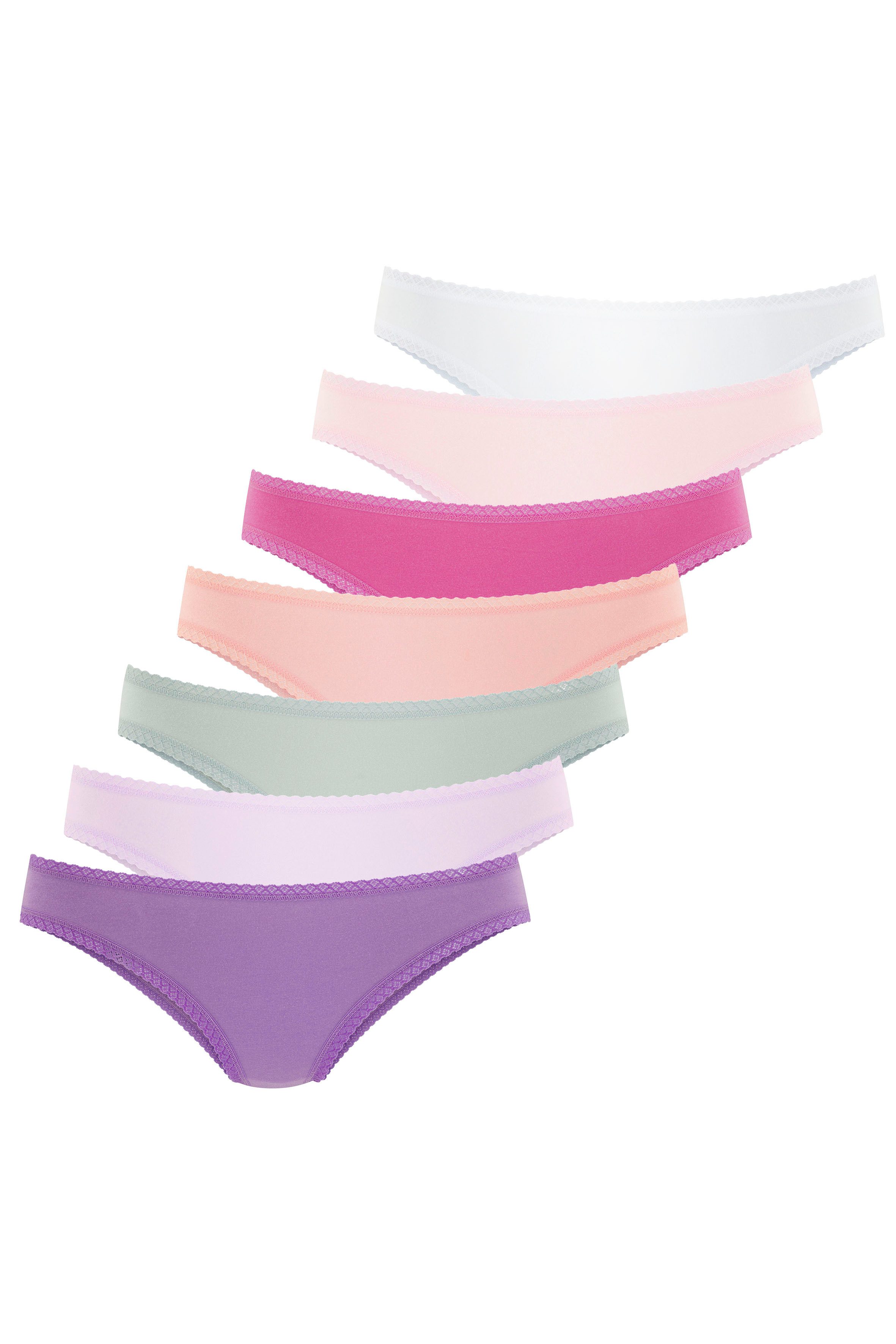 Vivance Brazilian slip met fijne kantafwerking en van zachte katoenkwaliteit (7 stuks in set) dames slips maat 40/42 multicolor