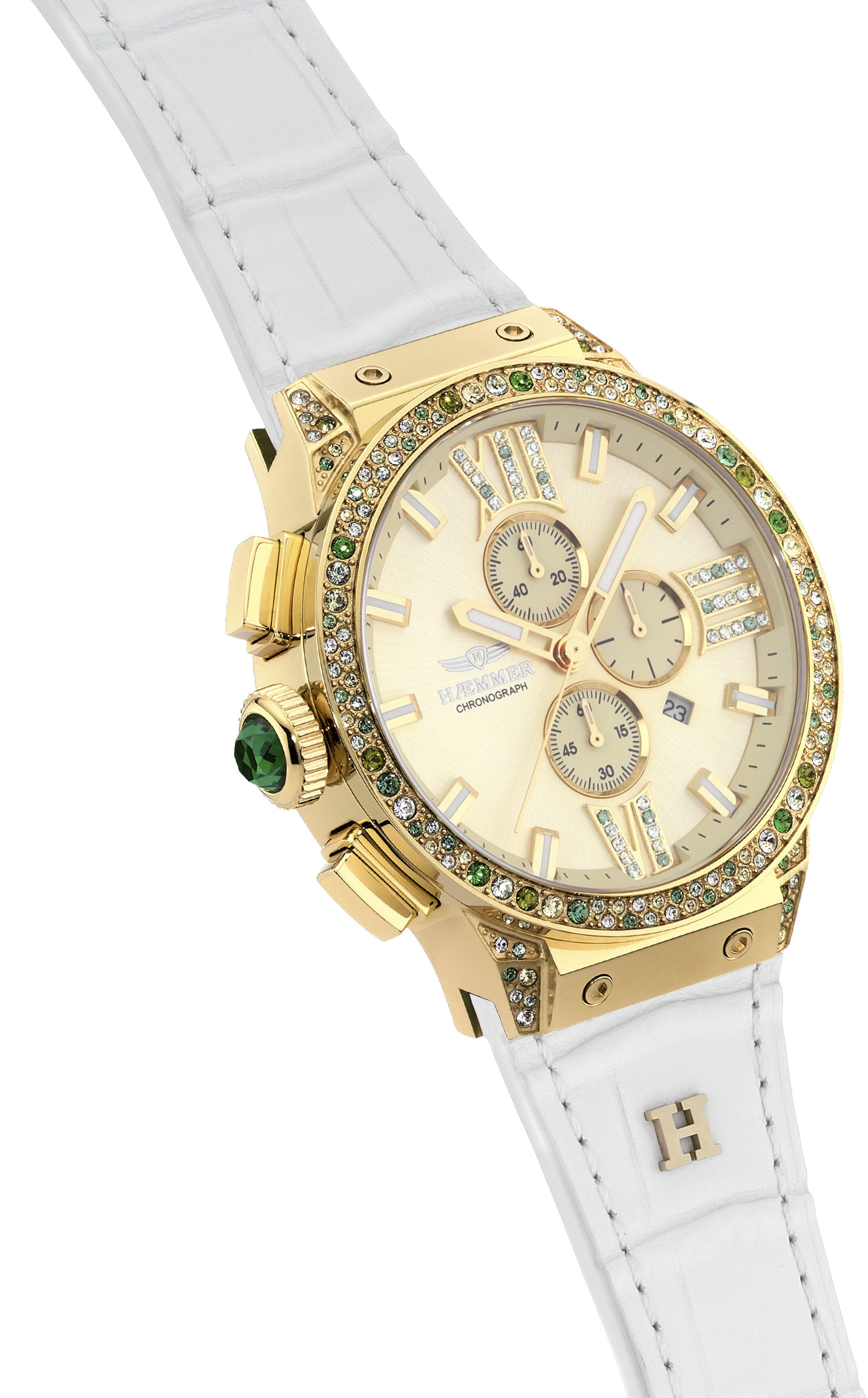 HAEMMER GERMANY Chronograaf EMINENT Quartzhorloge, dameshorloge, datum, stopwatchfunctie, saffierglas, leren band