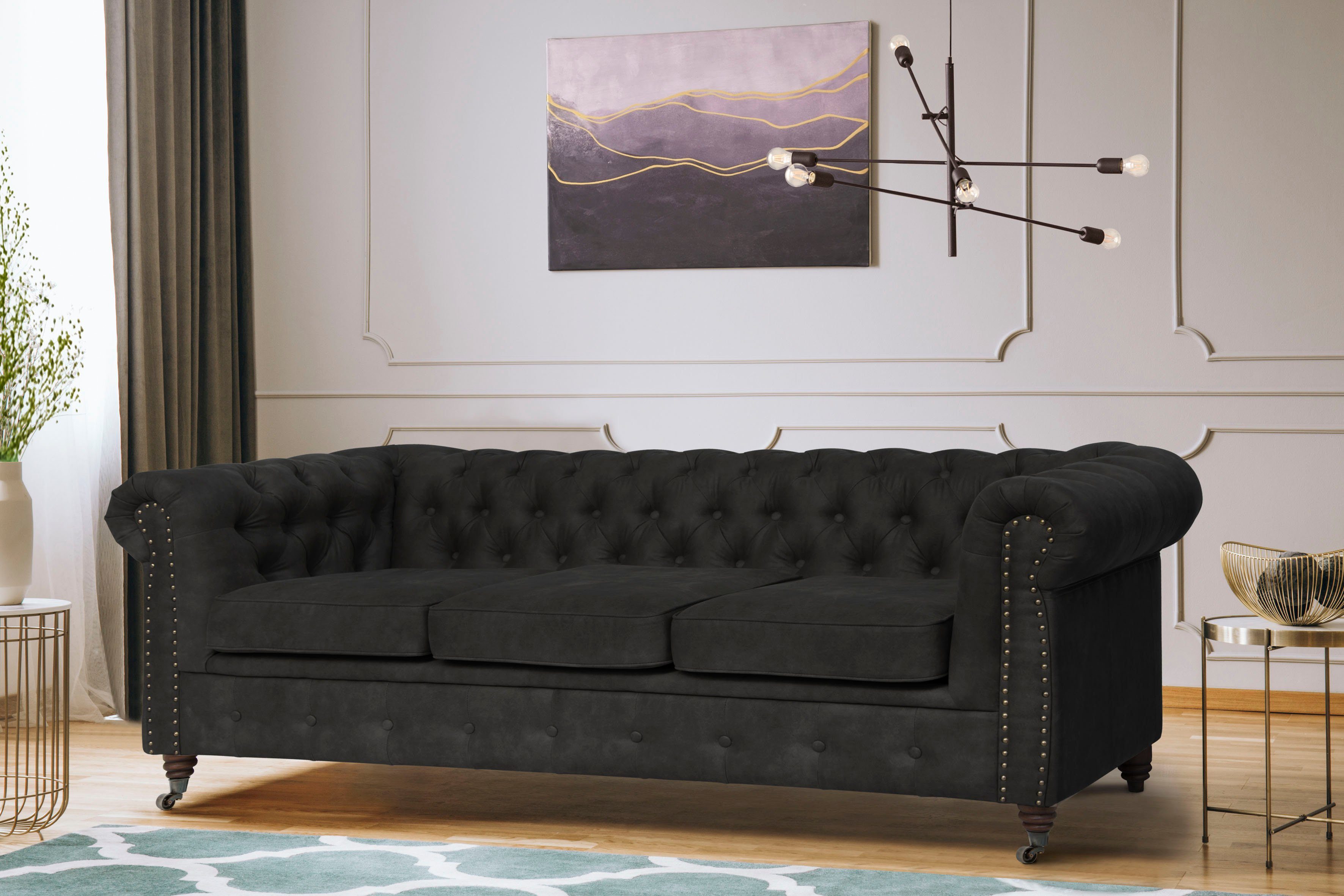 Home affaire Chesterfield-bank Aarburg luxueuze capitonnage en siernagels in chesterfield-design