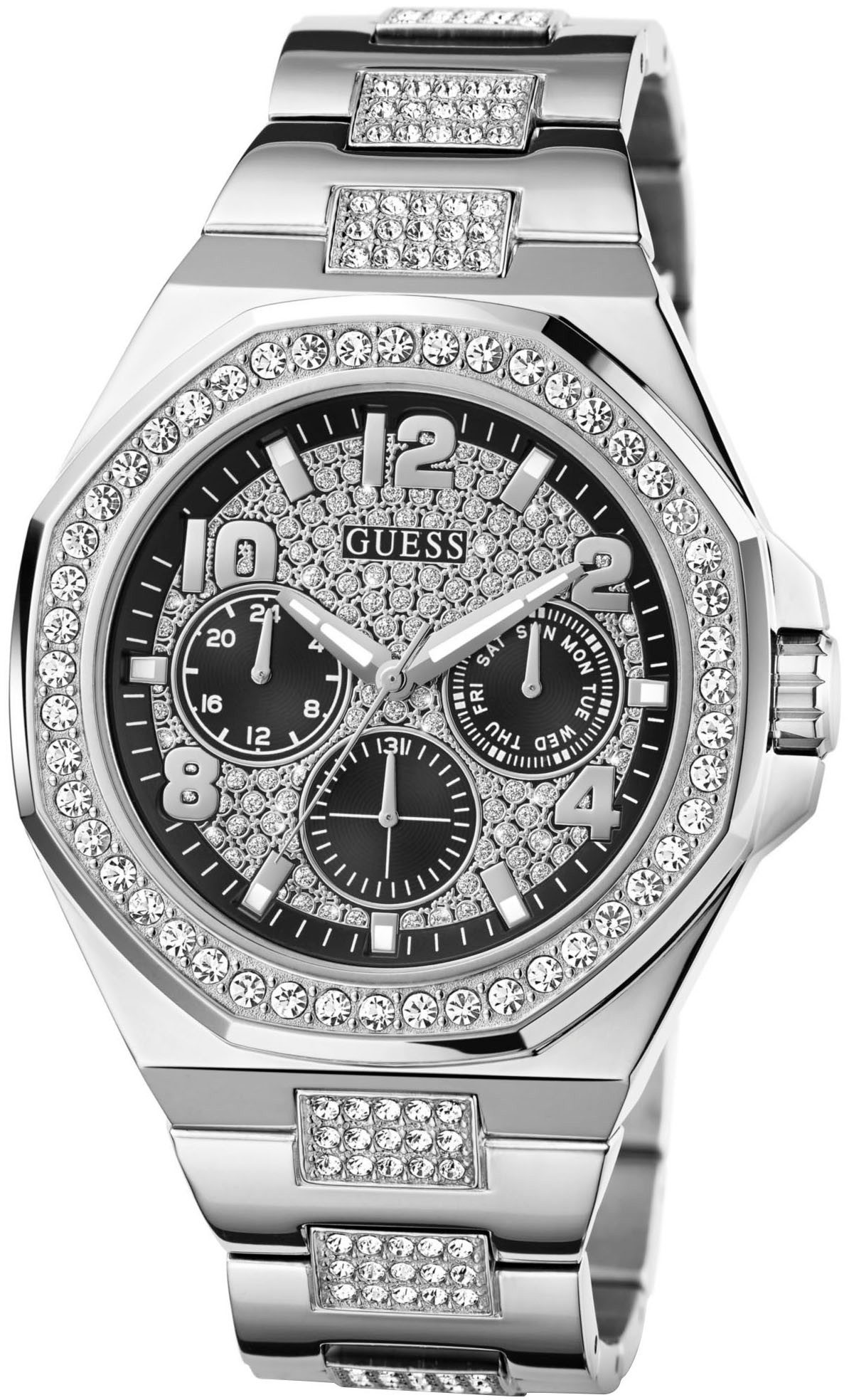 Guess Multifunctioneel horloge Empire Quartzhorloge, horloge, heren, datum, 12/24-uurs weergave, kristalstenen