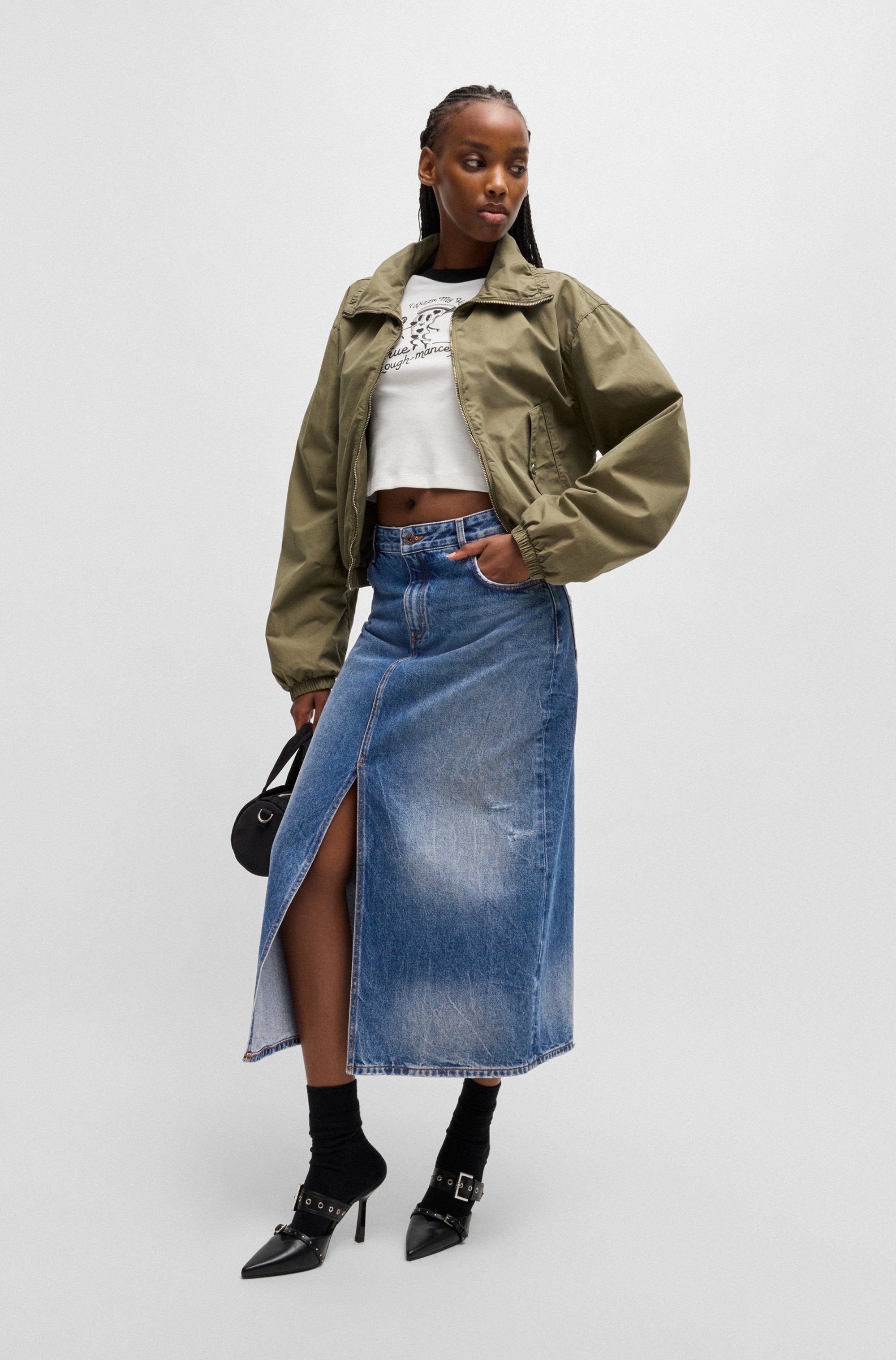 HUGO Blue Midirok Gebana Authentic washed met kleine destroyed-effecten