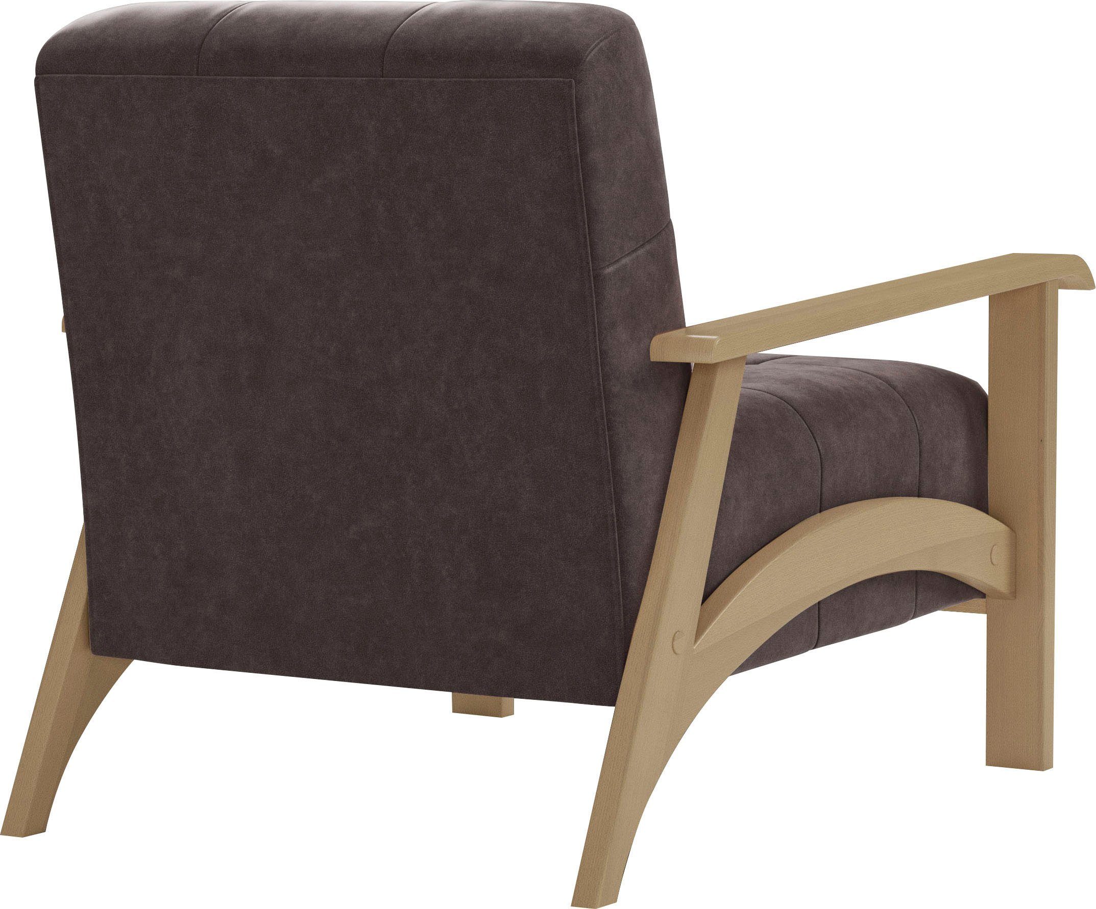 sit&more Fauteuil Billund Armleuningen van natuurlijk beukenhout, verschillende bekledingen en kleuren