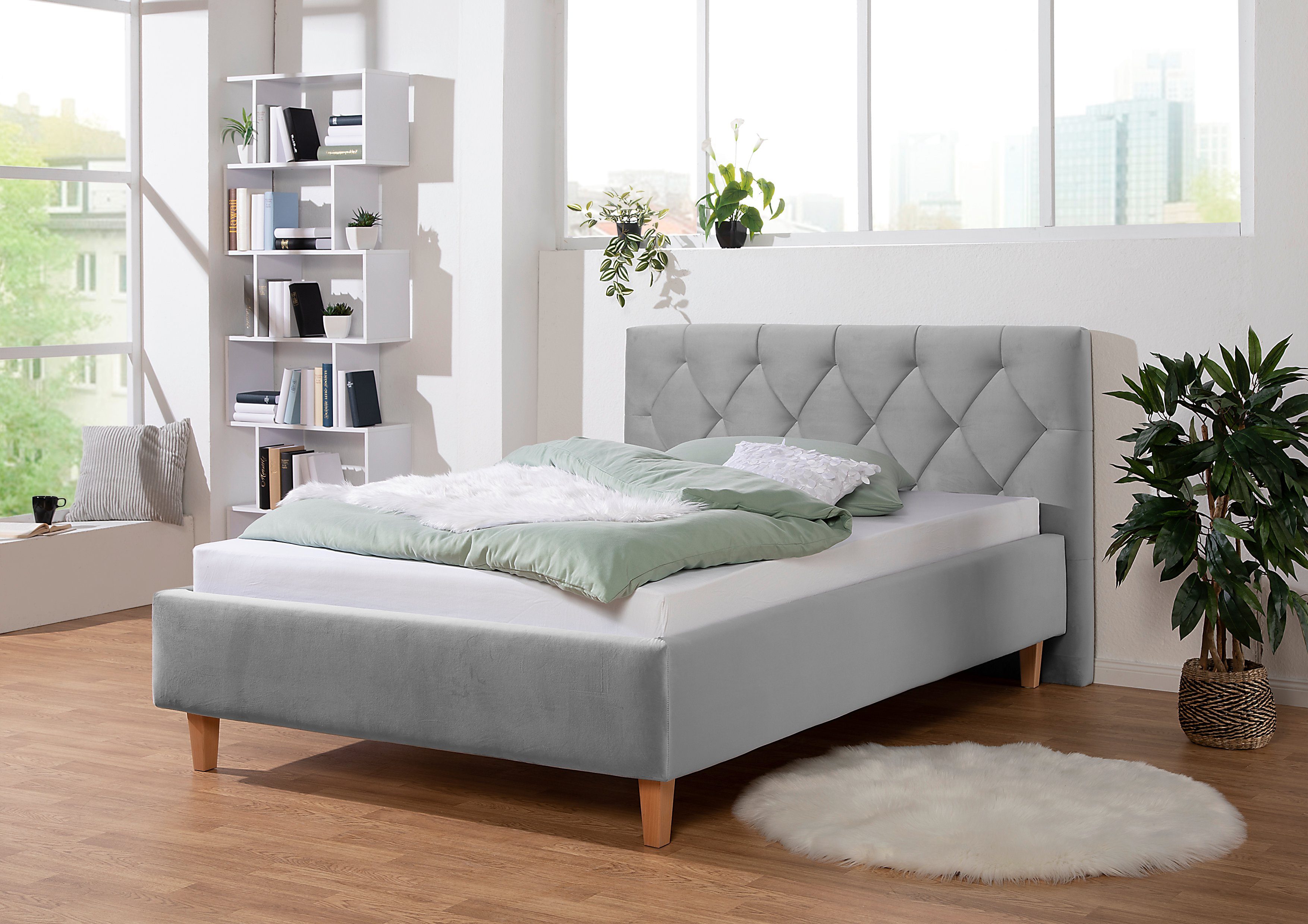 Guido Maria Kretschmer Home&Living Gestoffeerd bed Sunley 100 Kruisstiksel, hoofdbordhoogte 102 cm, zonder of met matras/lattenbodem