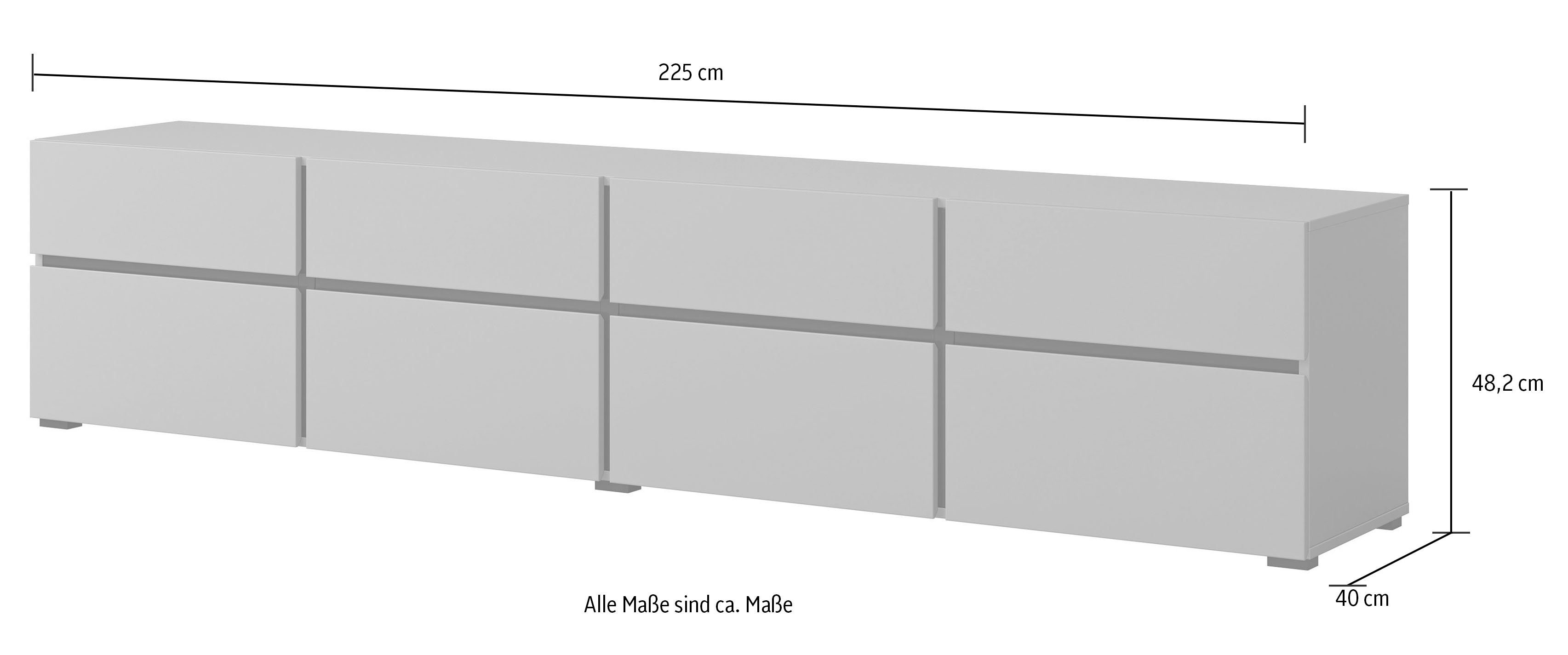 INOSIGN Tv-meubel Cross, moderne greeploze TV-kommode, 4 kleppen/4 lades Breedte 225 cm, tv-kast met veel opbergruimte, tv-meubel