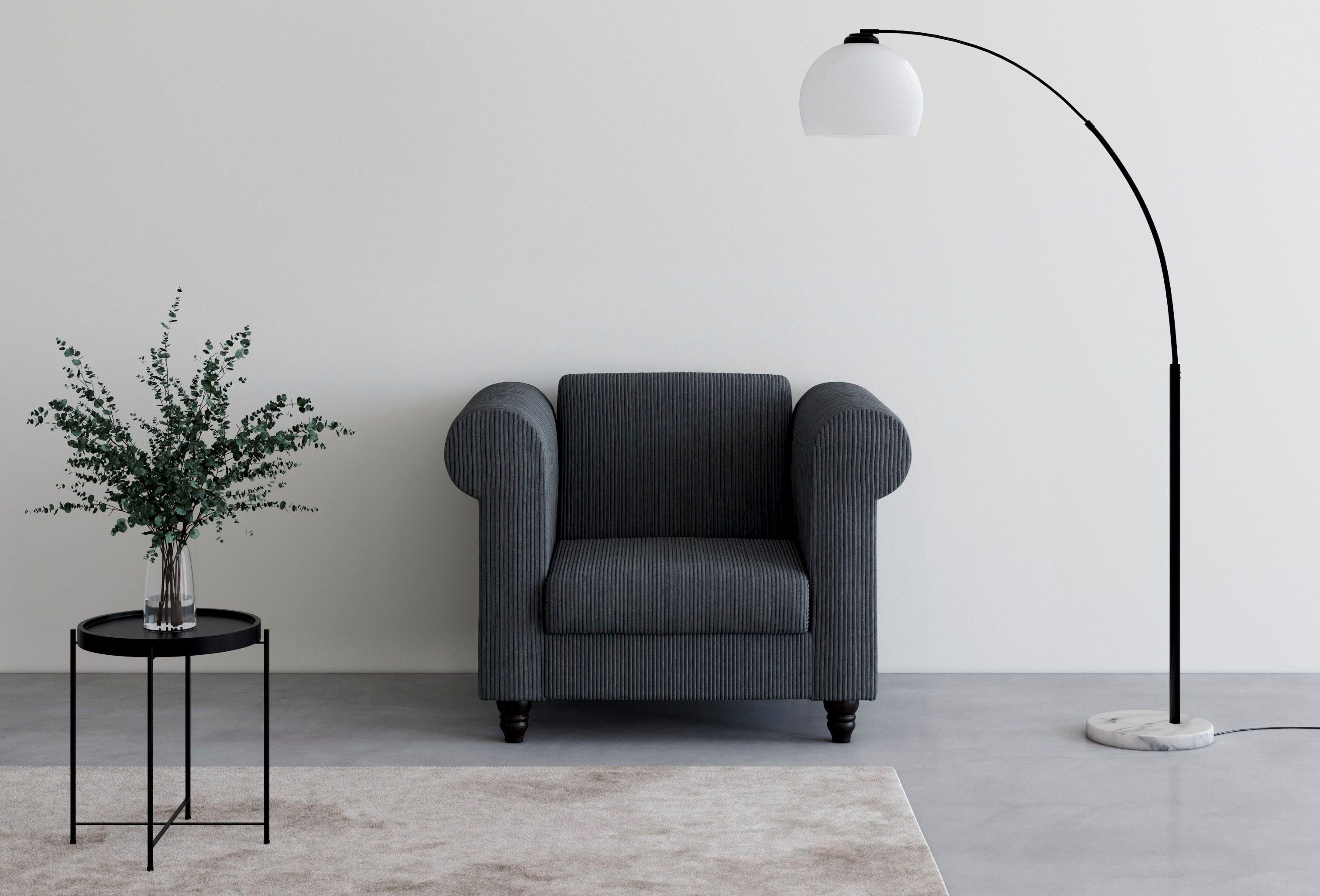 Dorel Home Chesterfield-fauteuil Felix II in breed ribfluweel met rugleuning 3-voudig verstelbaar, benen massief hout, zithoogte 46 cm fauteuils