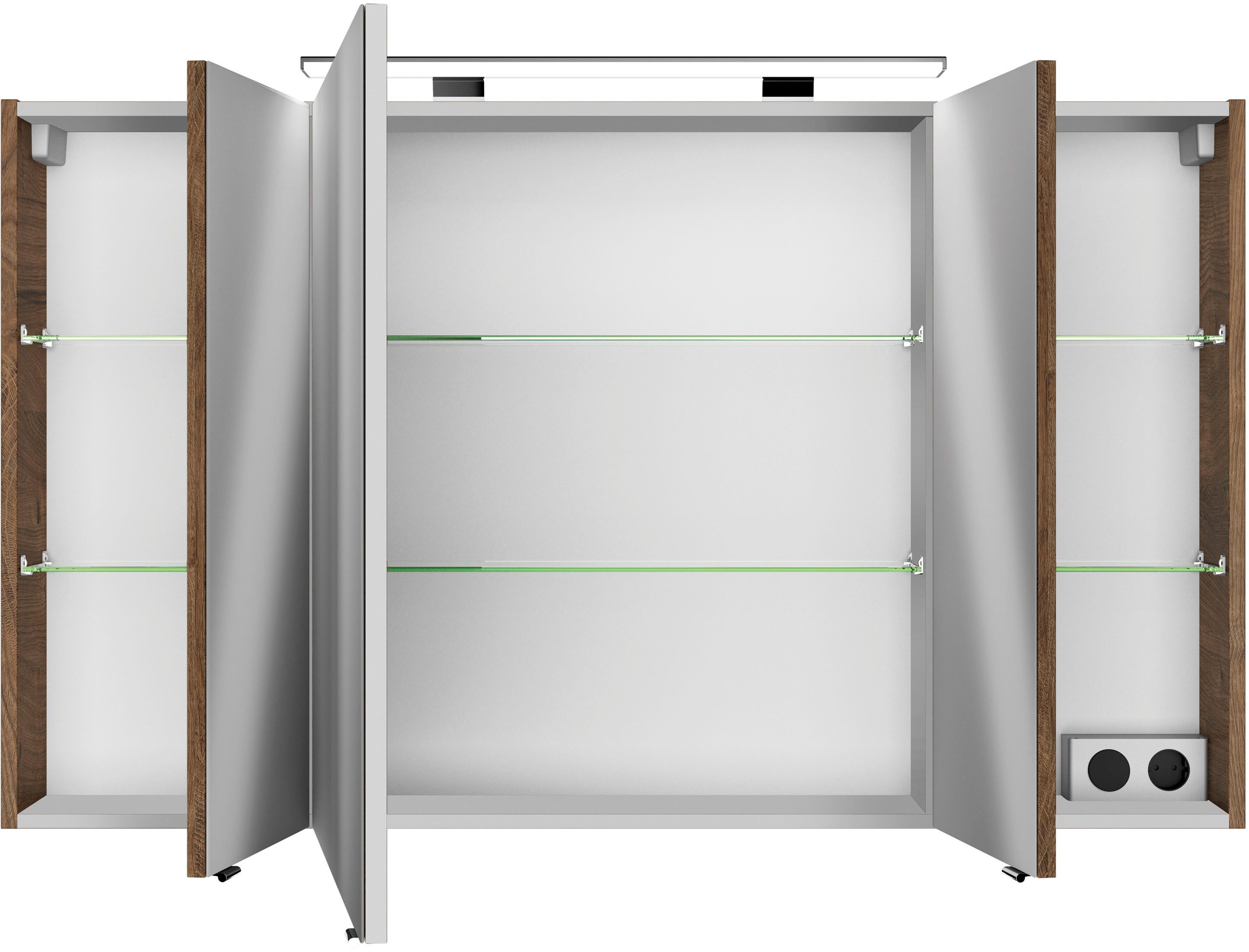 Saphir Badkamerspiegelkast Serie 4010 badkamer spiegelkast incl. LED-opbouwlamp Badkast 120 cm breed, 3 deuren, 6 glazen legplanken, incl. deurdemper