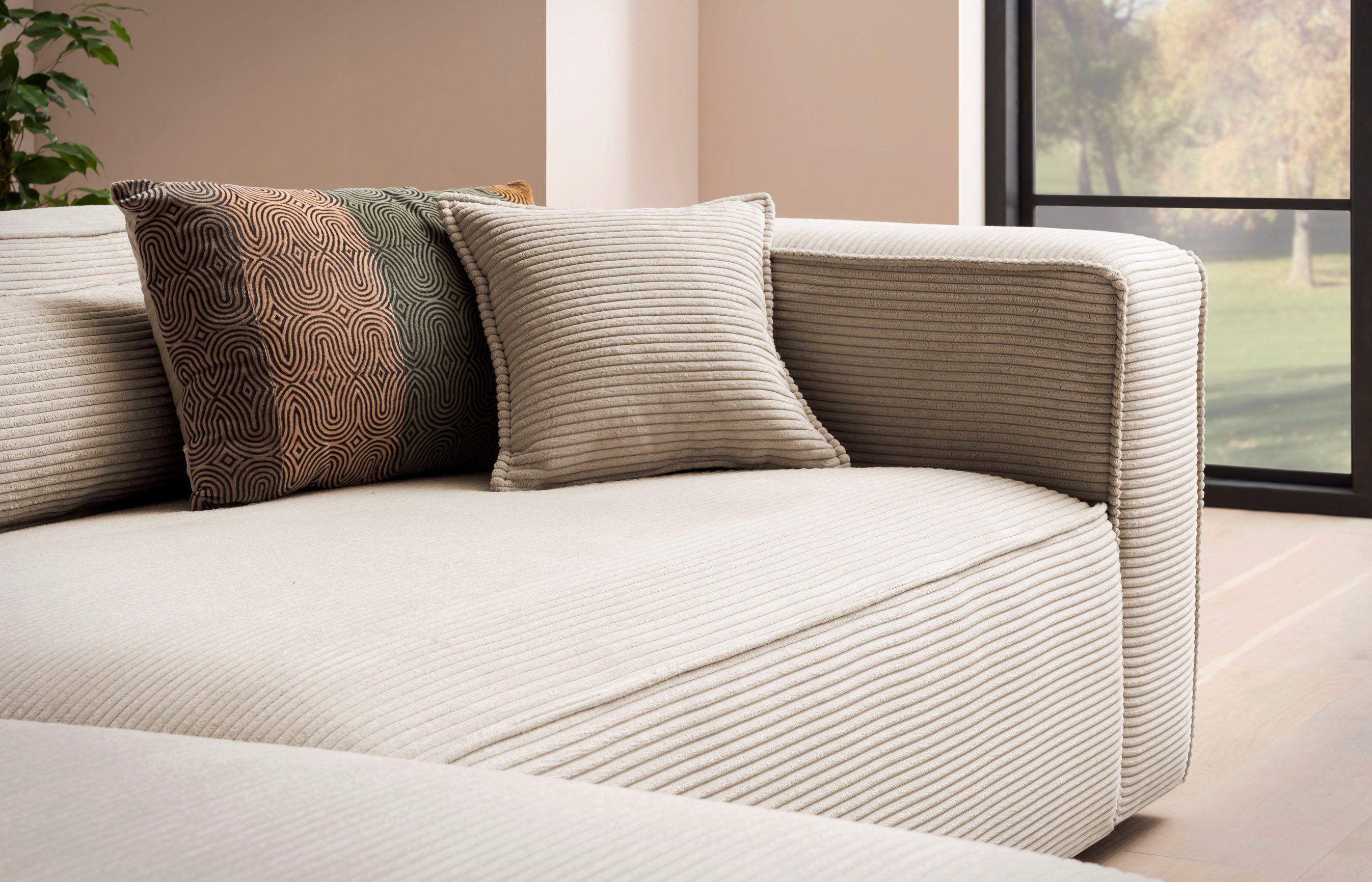 LeGer Home by Lena Gercke Hoekbank PIARA XXL, L-vorm met slaapfunctie, Big-sofa in cord of linnenlook Hocker verstelbaar tot slaapbank (krokodillenverbinder), diepe zitting