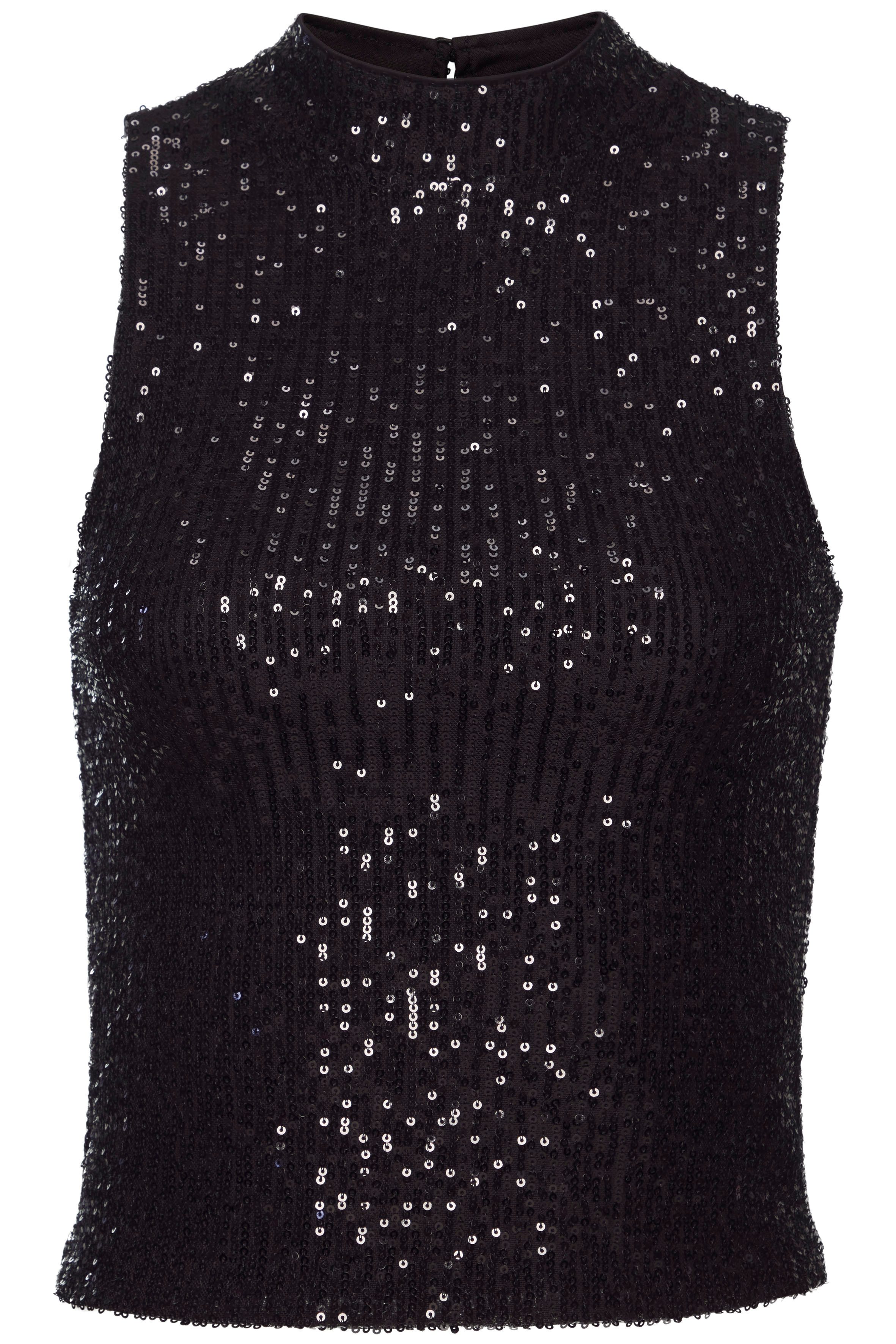 Lascana Tanktop met pailletten en staande kraag, elastische dames-top, feestelijk