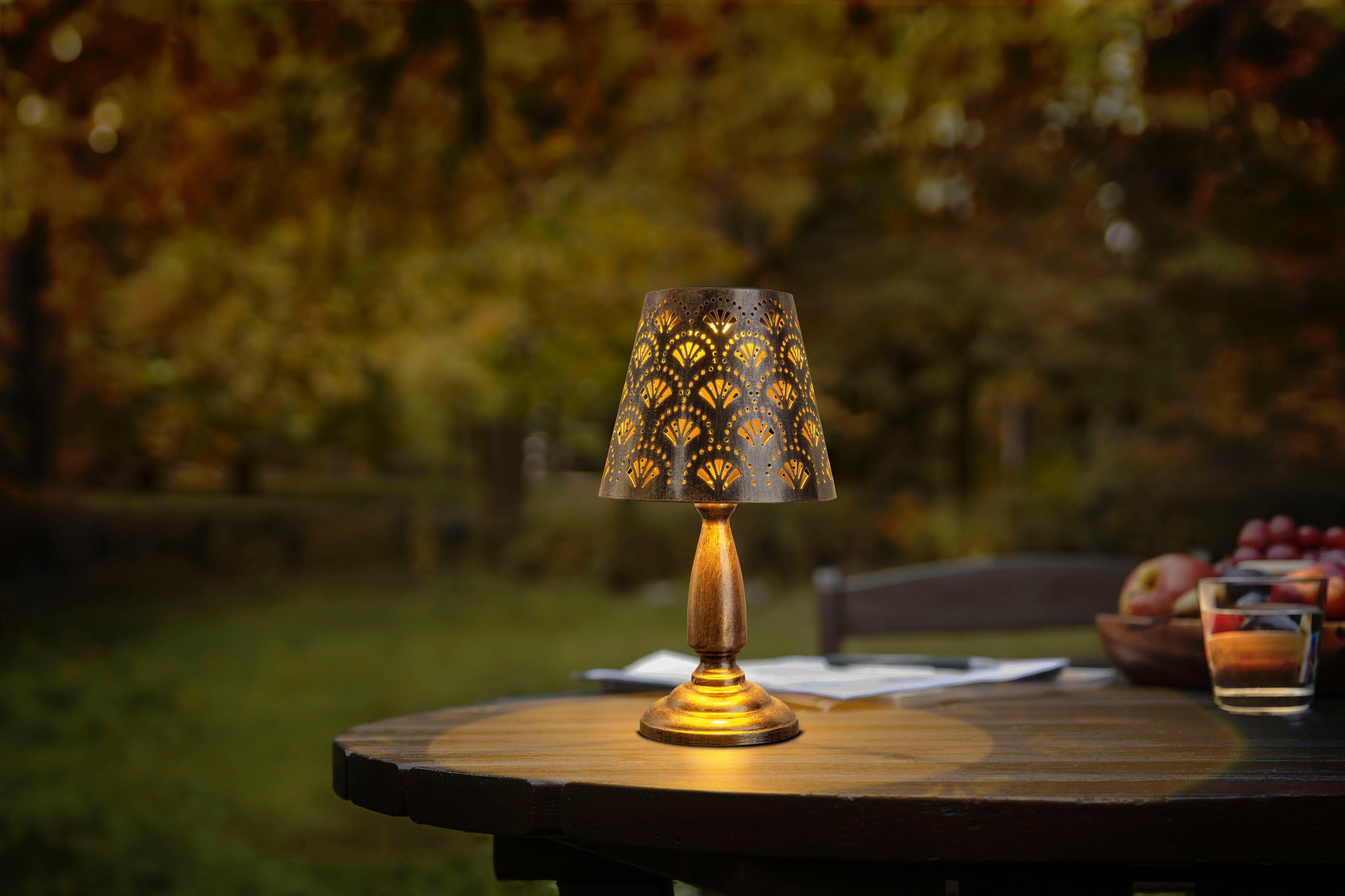näve Ledsolarlamp Elsa Tafellamp antiek-messing met ajourmotief, toelopend scherm (1 stuk)