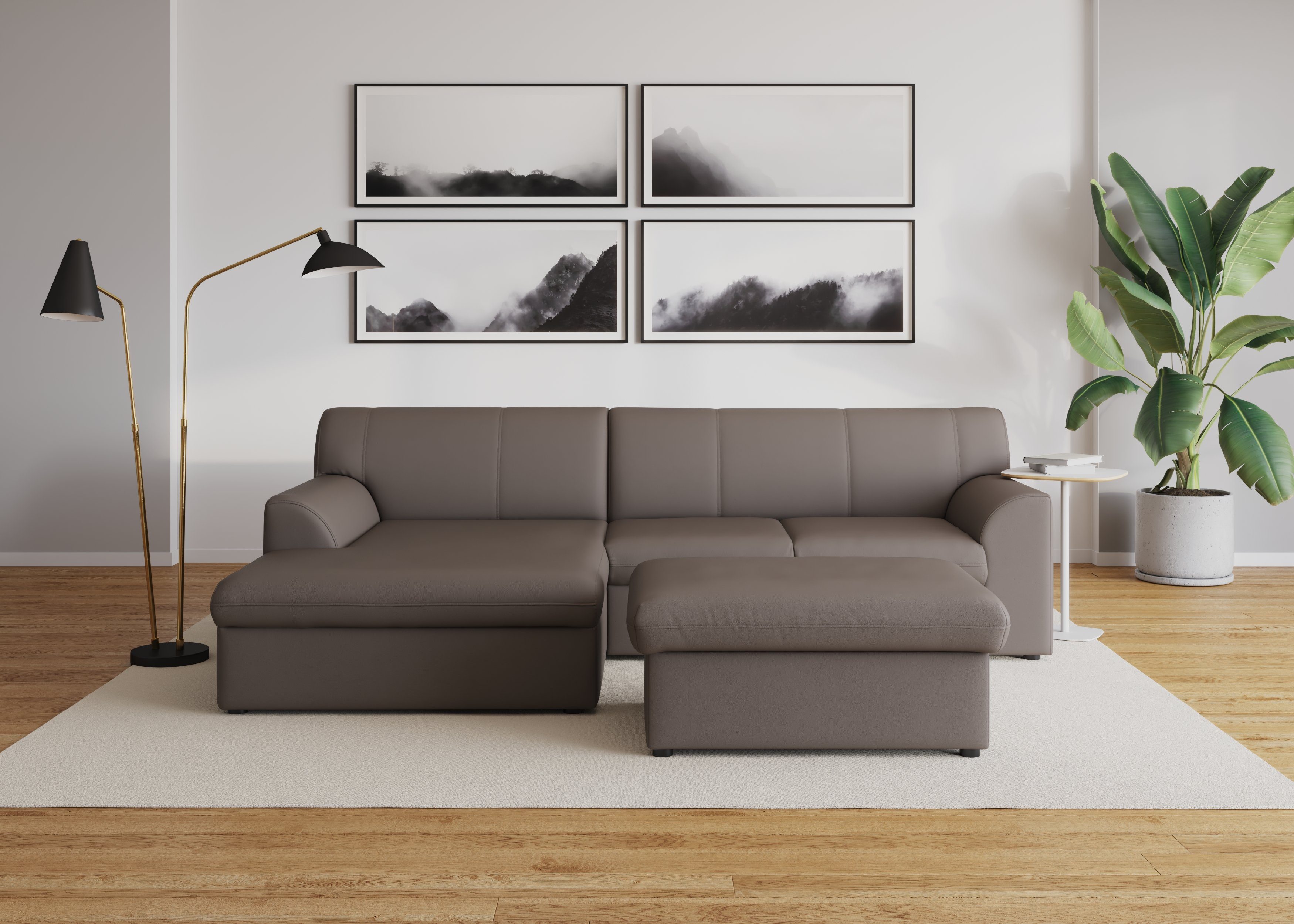 DOMO collection Hoekbank Topper, elegant en tijdloos, compacte afmetingen 245/155cm, L-vorm