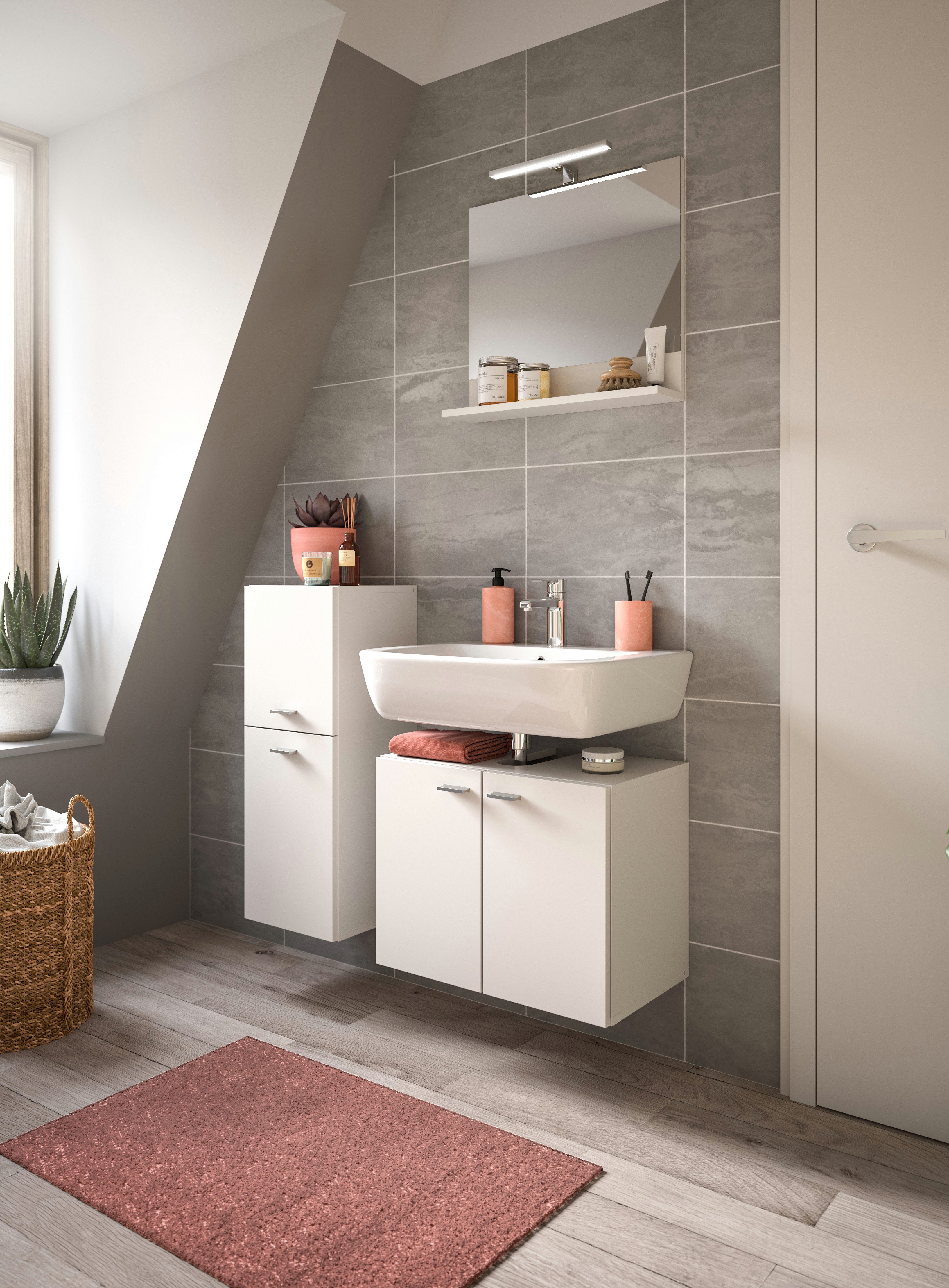 welltime Badmeubelset Tampa, breedte 102cm, 3-delig Wastafelonderkast, spiegel, halfhoge kast (3 stuks)