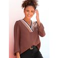 lascana blouse met lange mouwen met streepdetail bij de hals bruin