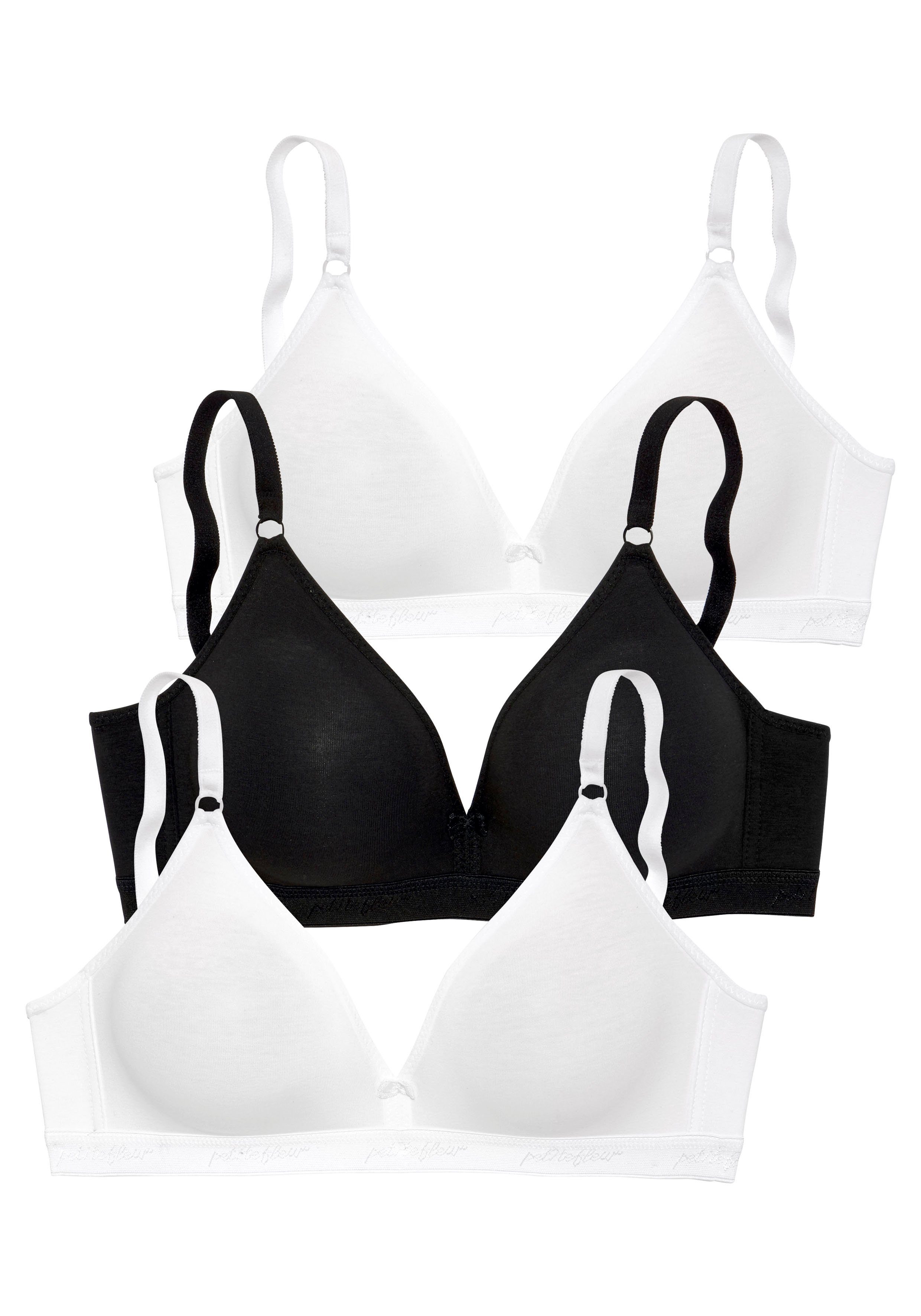 Petite fleur Bralette-bh zonder beugels in een driehoeksvorm gemaakt van prachtig katoen (Set van 3)