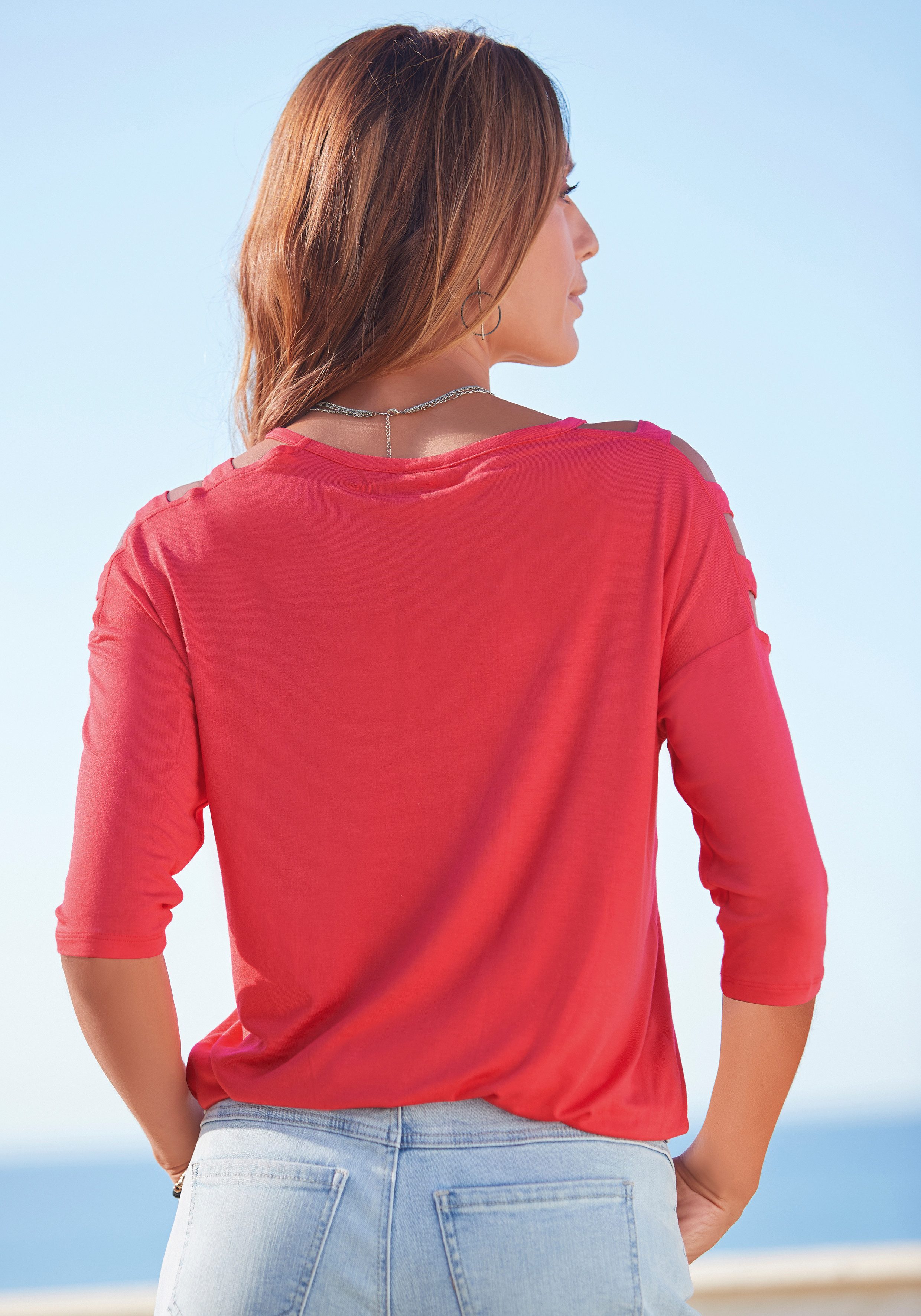Lascana Shirt met 3/4-mouwen met cut-outs, geplooide lange mouwen, off-the-shoulder