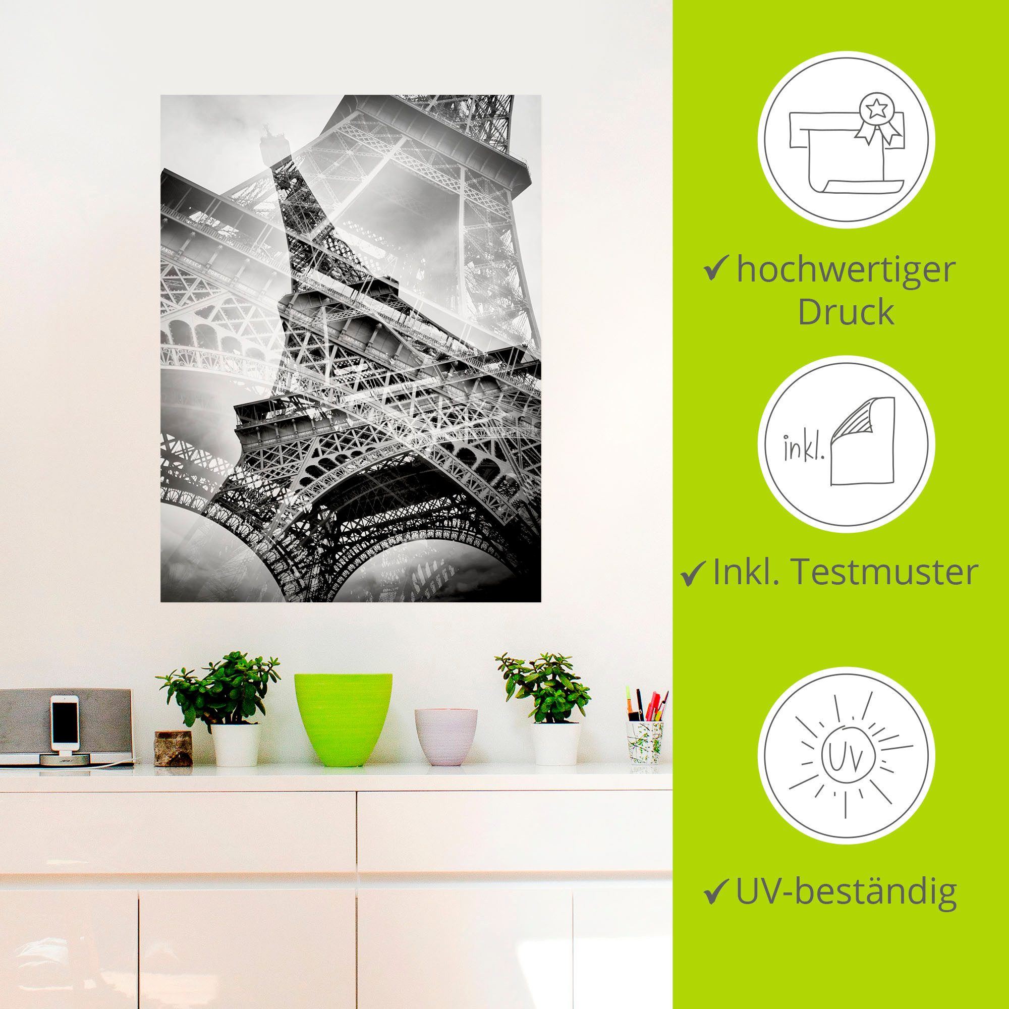 Artland Artprint De dubbele Eiffeltoren als artprint van aluminium, artprint voor buiten, poster, muursticker in diverse maten formaten
