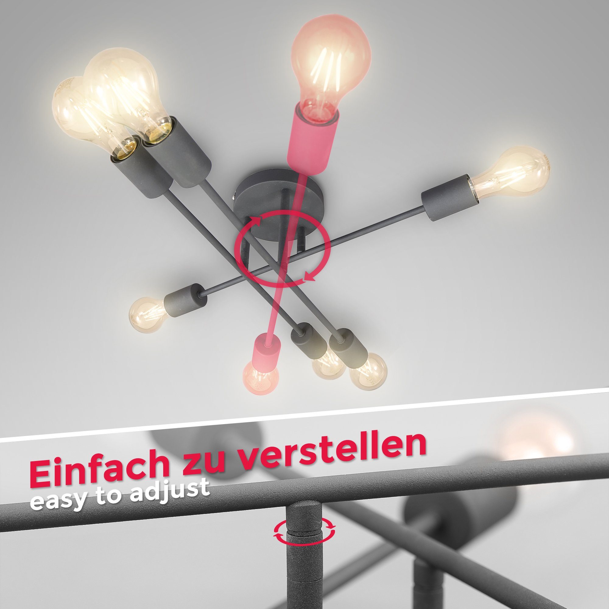 B.K.Licht Led-plafondlamp LED vintage-lamp plafondlamp retro industrieel E27 zwart rustiek