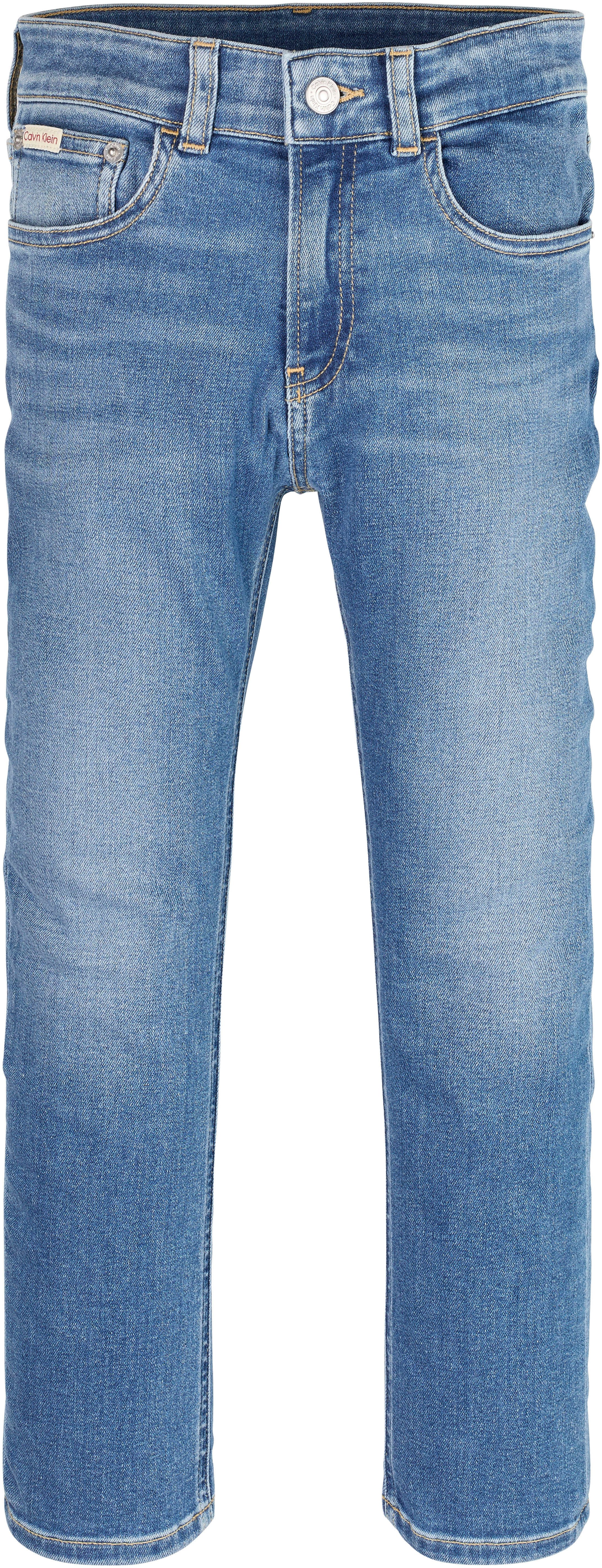 Calvin Klein Straight jeans ESS. WASHED BLUE DAD voor kinderen tot 16 jaar met leren patch