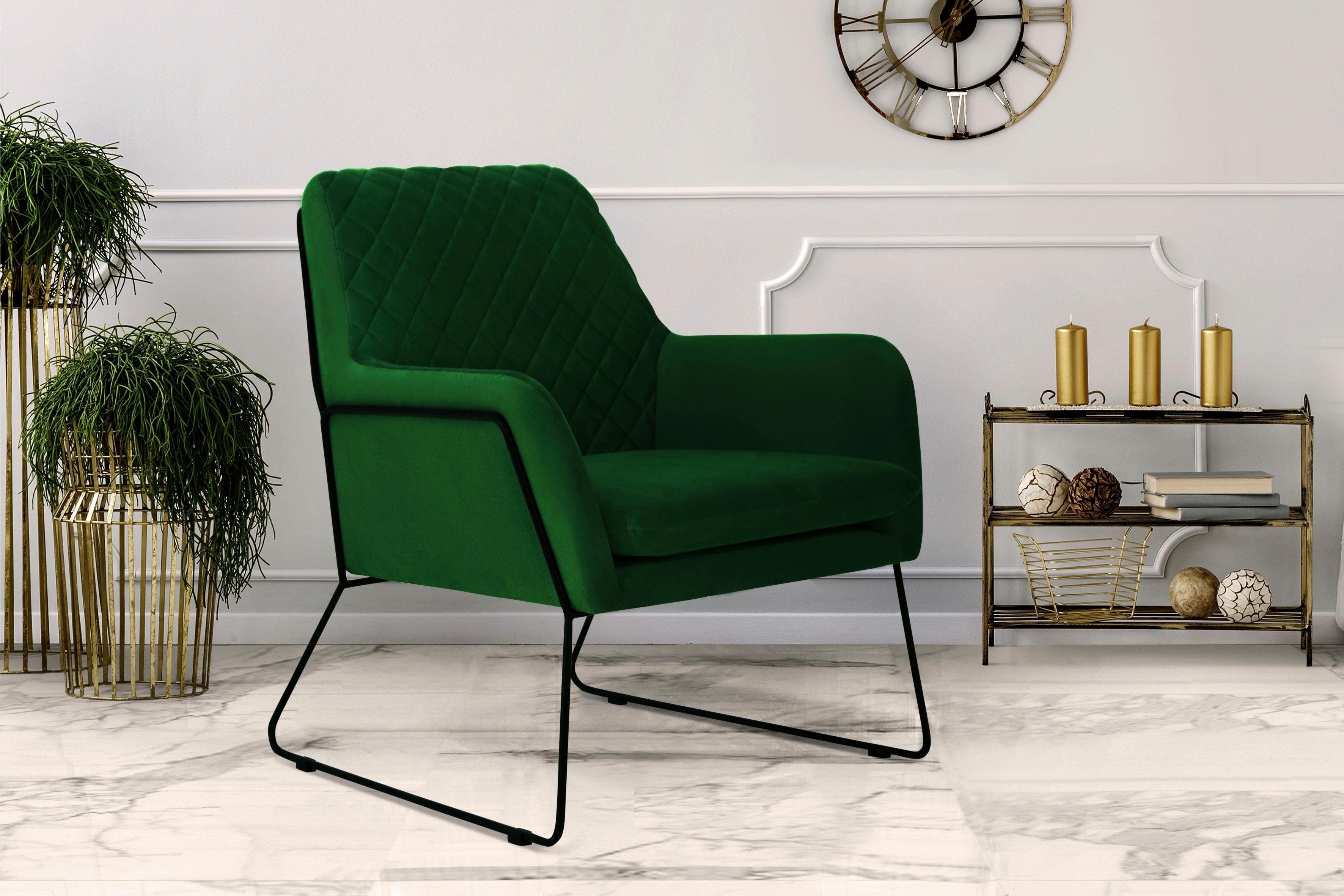 Leonique Fauteuil Olo cocktailsessel met ruit-stempeldruk in de rugleuning en beugelonderstel van metaal