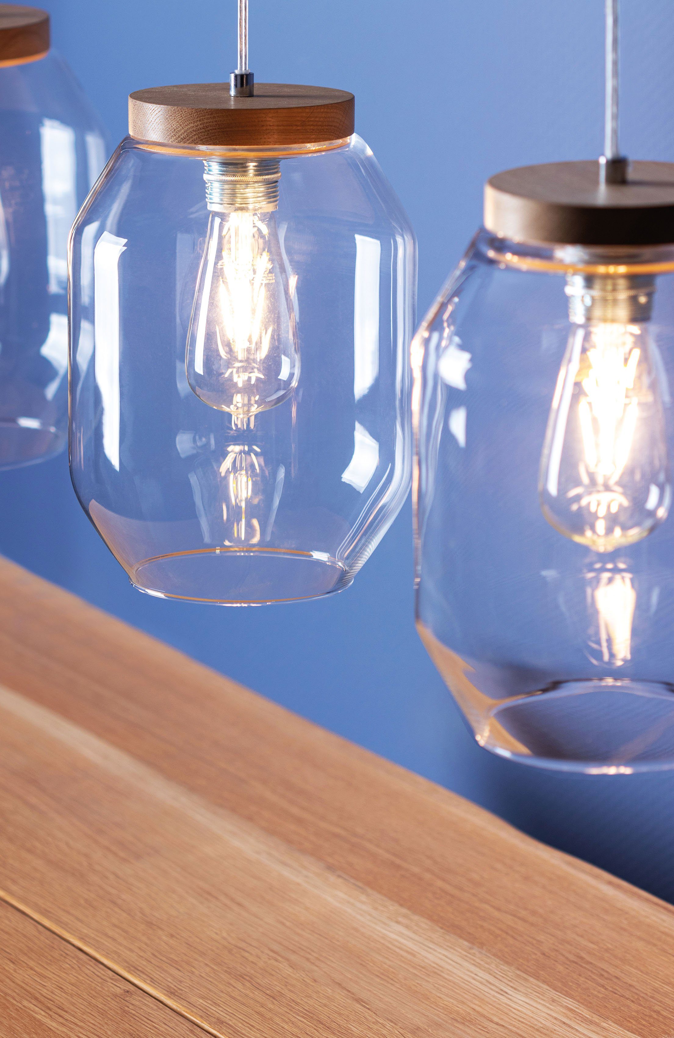 BRITOP LIGHTING Hanglamp VASO Natuurproduct van grenenhout, duurzaam, hoogwaardige glazen kapjes