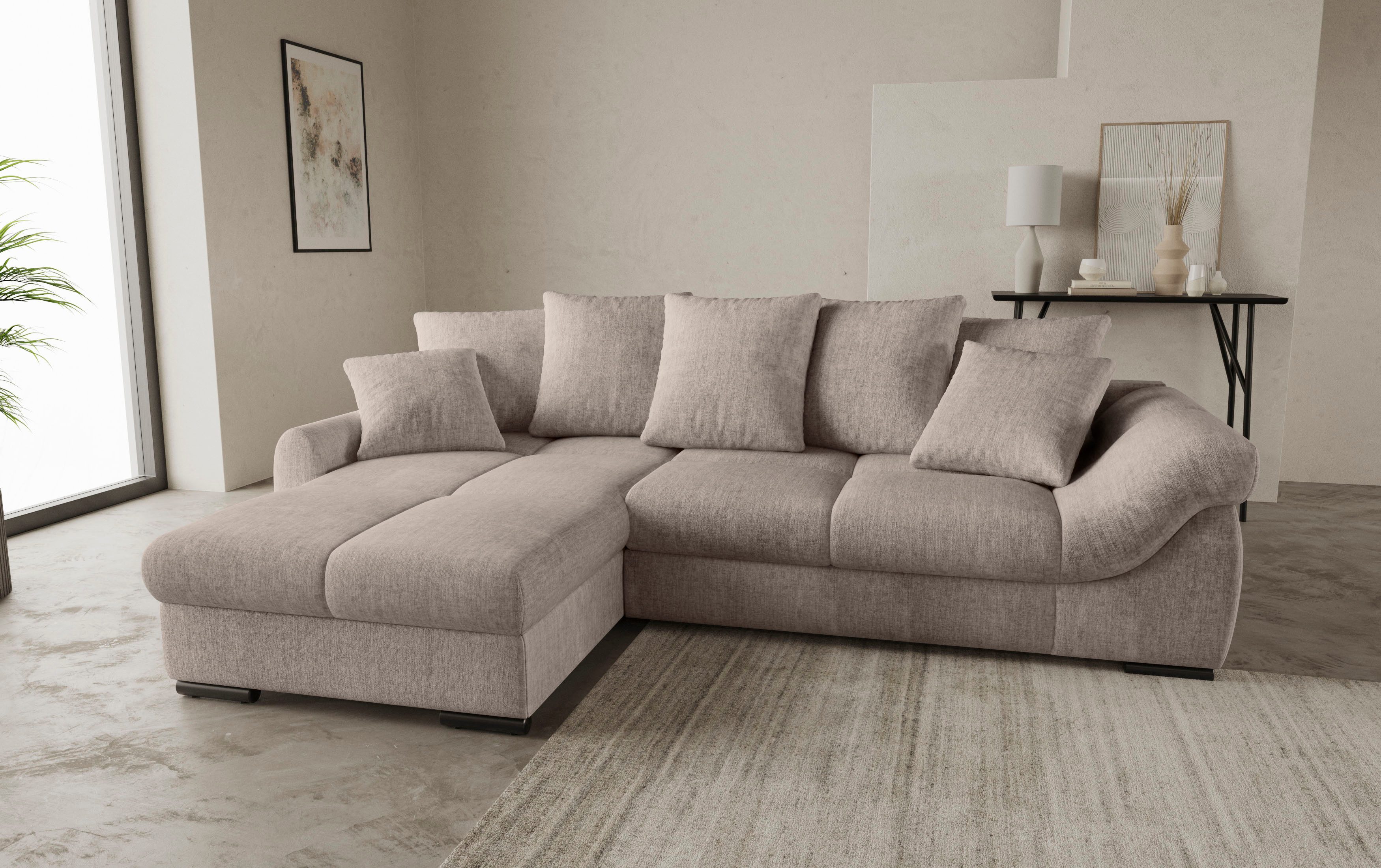 Mr. Couch Hoekbank Livorno DuraFlex L-vorm incl. hoogslaper beduitbreiding, xl bedbox wit gecoat
