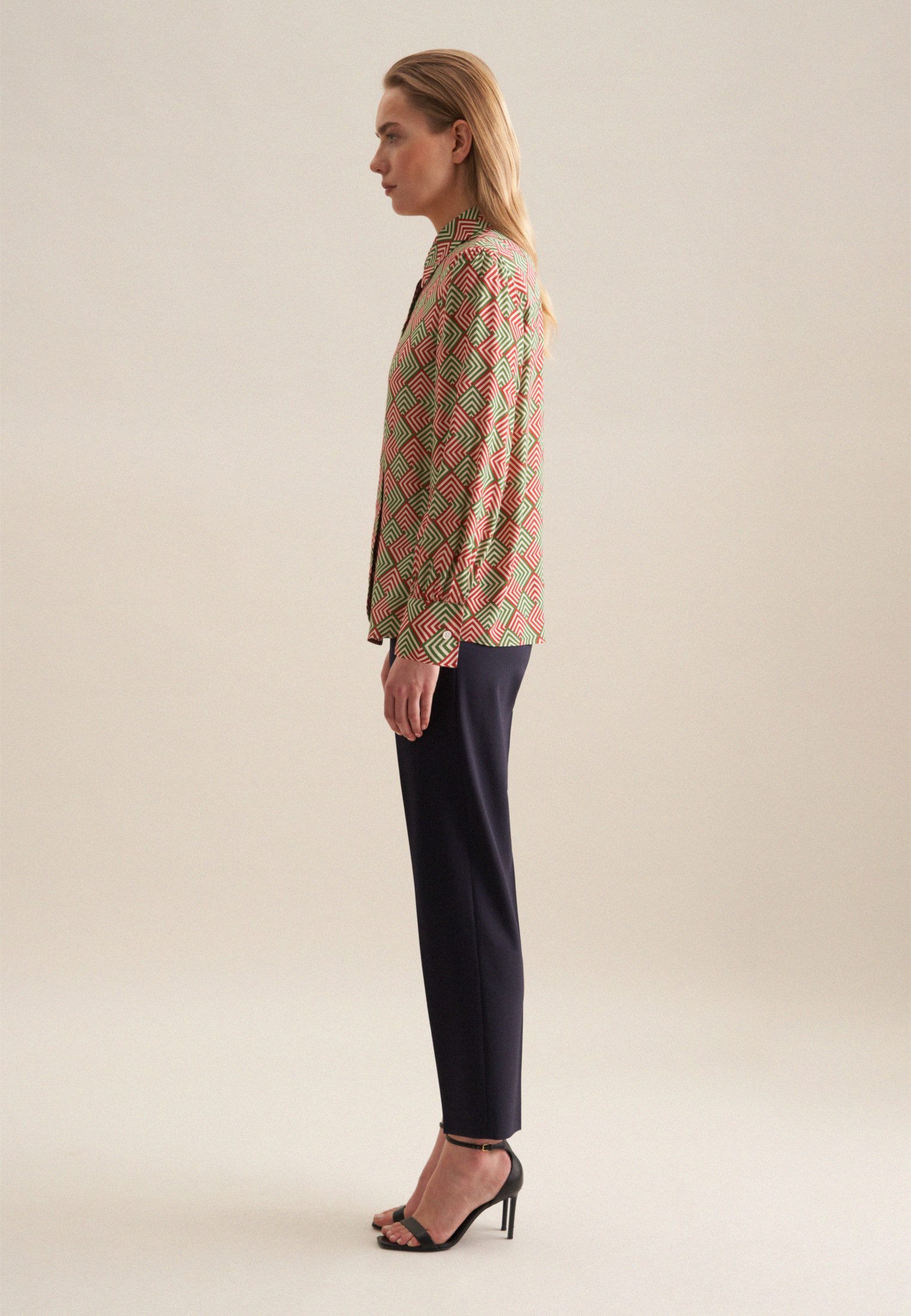 seidensticker Overhemdblouse Zwarte roos Lange mouwen kraag geometrische motieven