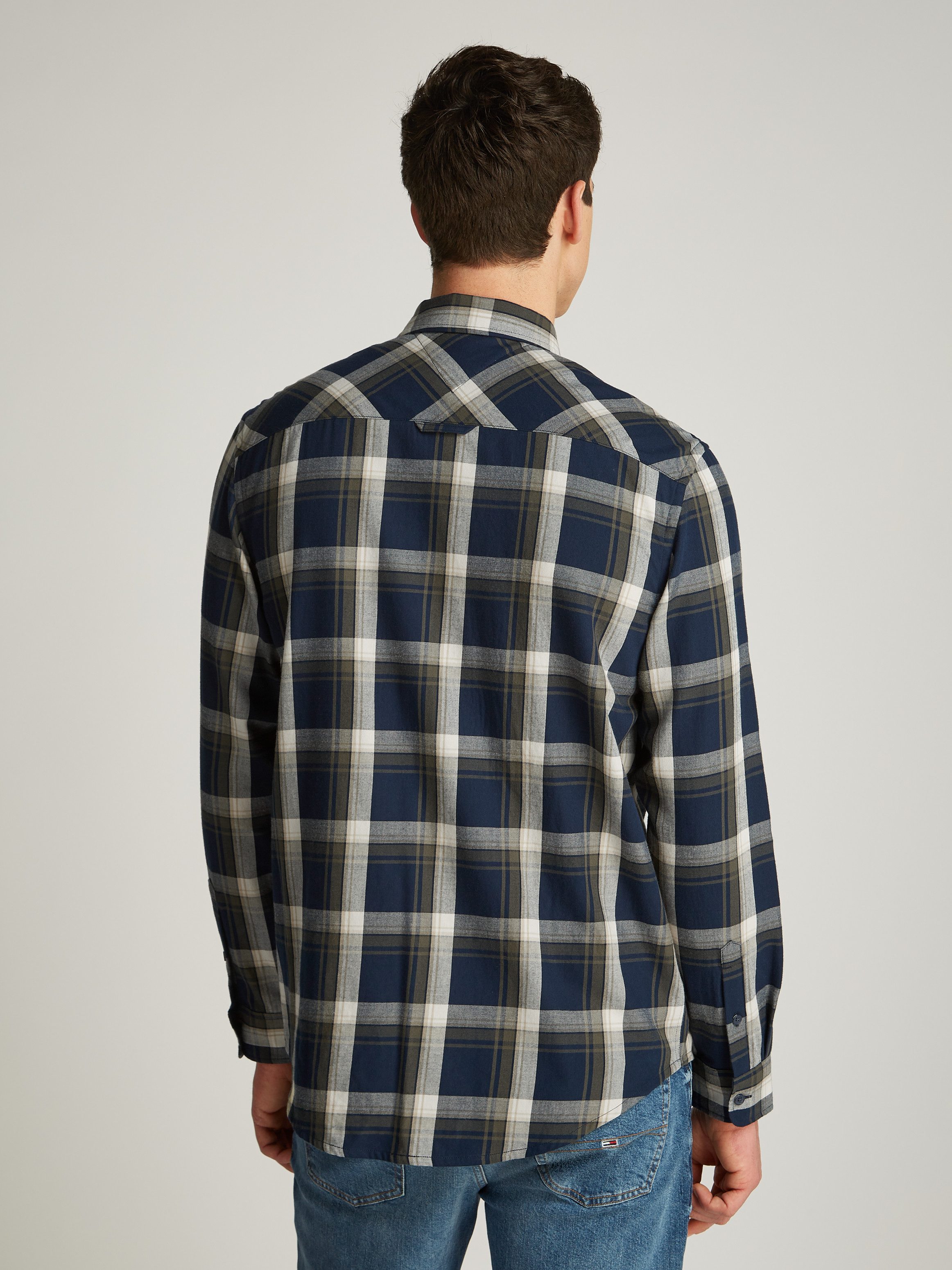 Tommy Jeans Plus Overhemd met lange mouwen TJM REG CHECK FLANNEL SHIRT EXT in grote maten, logoborduring, button-down kraag