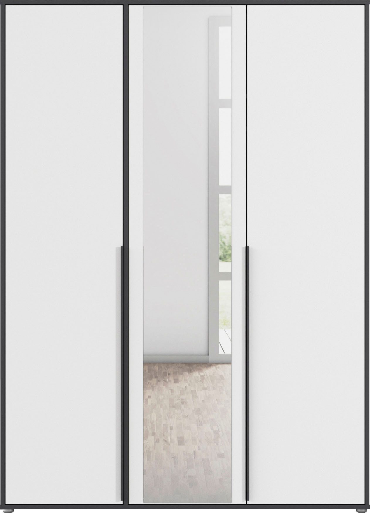 rauch Draaideurkast Kledingkast Kast Garderobe Wasmand NAGATA met Spiegel und modernen stangengriffen in graumetallic topseller made in germany