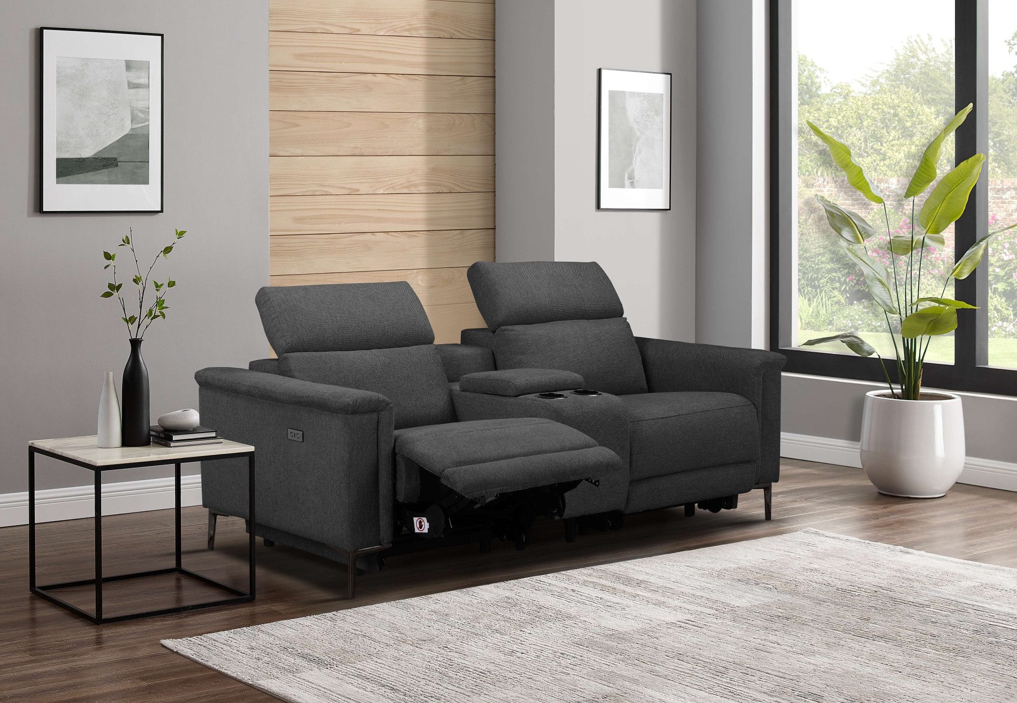 Places of Style 2-zitsbank Lund, 2-zits bioscoopbank, tv-fauteuil, multimedia-sofa, USB-A met elektrische of handmatige relaxfunctie, bekerhouder en opbergruimte