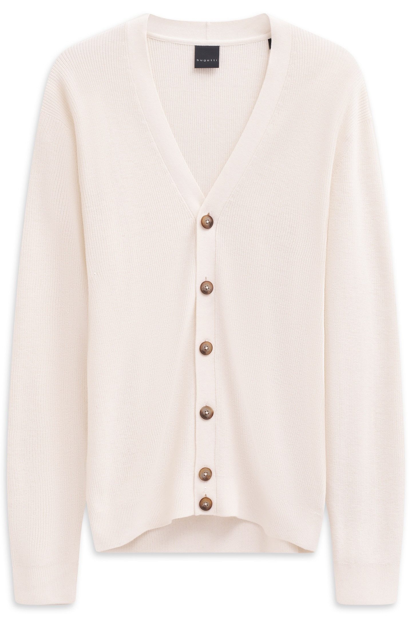 Bugatti Cardigan Regular fit met v-hals en ribstructuur