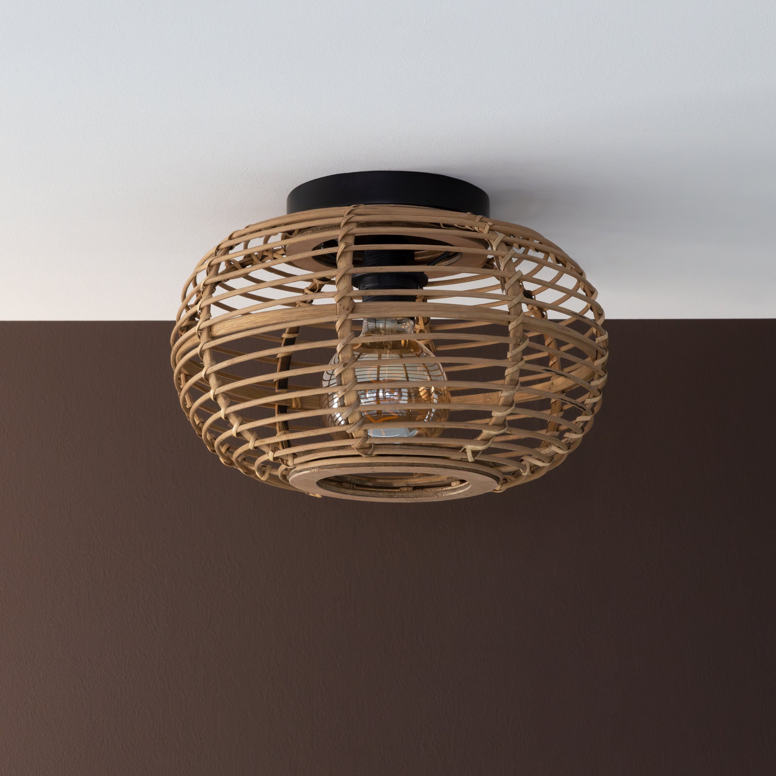 Brilliant Leuchten Plafondlamp Woodball met bamboe kap - d 32 cm - dimbaar - e27 max. 40 w