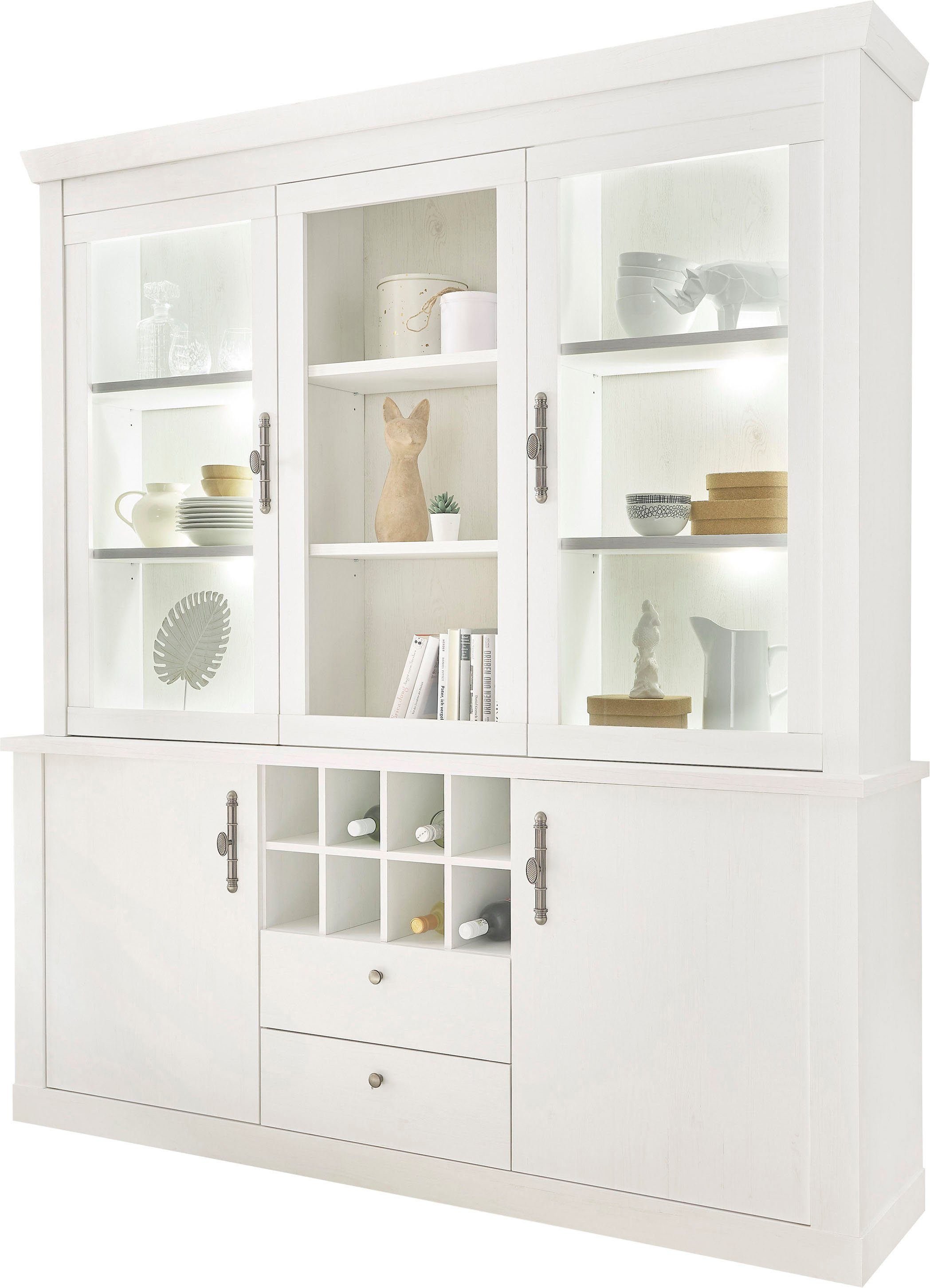 Home affaire Buffetkast Ravenna in romantische landelijke stijl, grepen van metaal, hoogte 207 cm